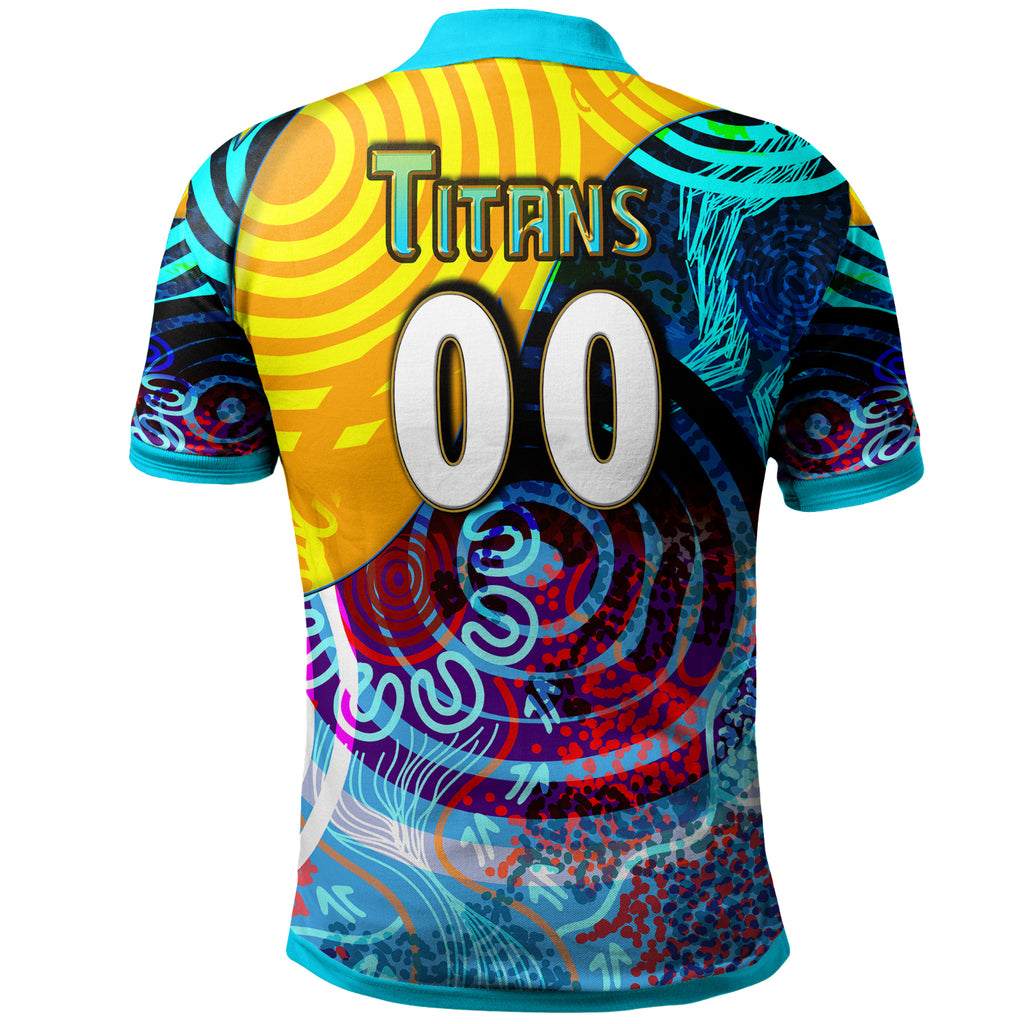nrlw-titans-rugby-polo-shirt-custom-titans-womens-rugby-league-aboriginal-dot-painting-player-and-number-woman-polo-shirt