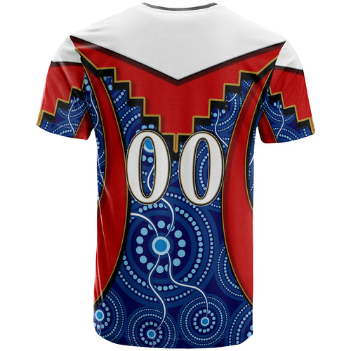 roosters-rugby-t-shirt-custom-rooster-with-rugby-ball-aboriginal-dot-painting-personalised-player-and-number-t-shirt
