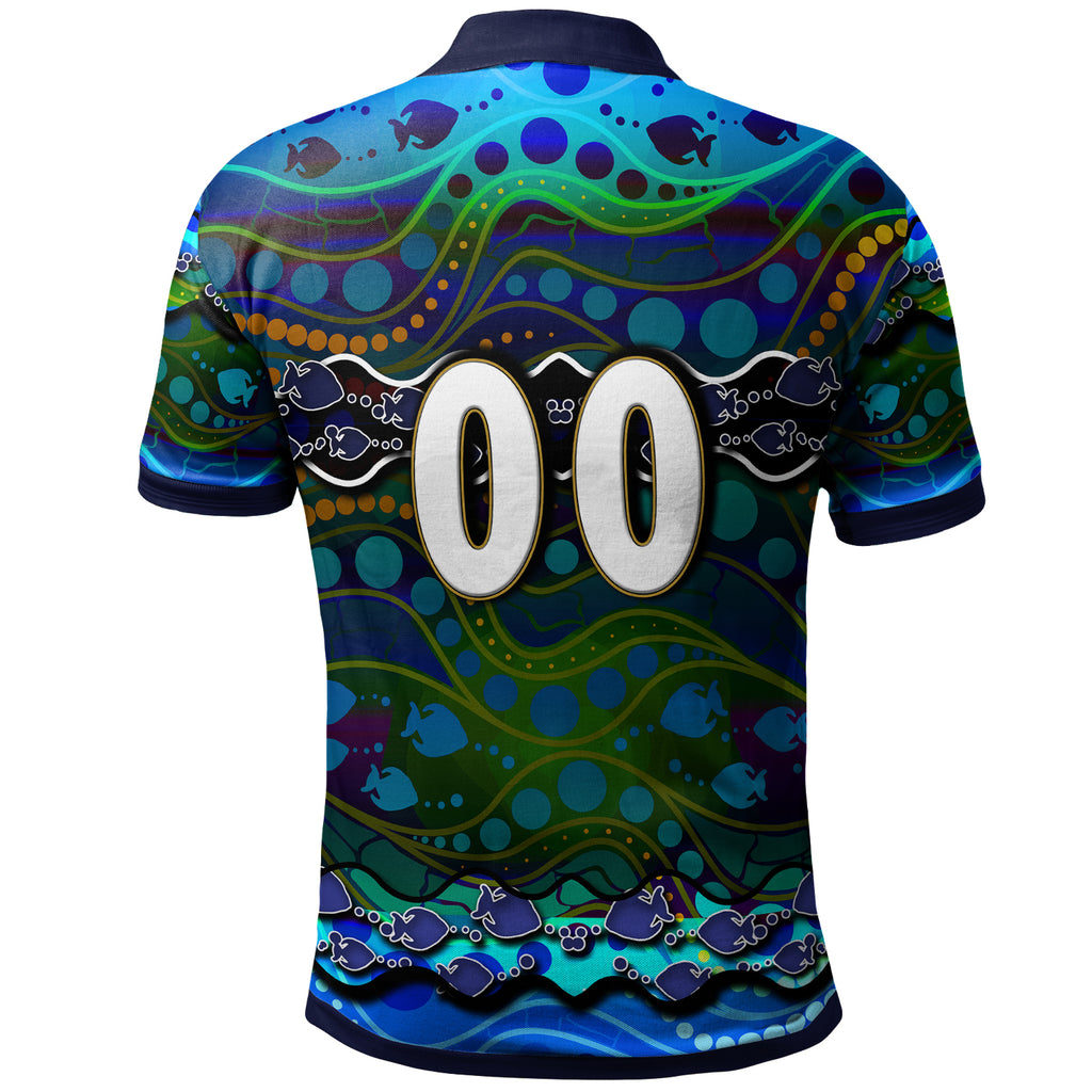 sharks-rugby-polo-shirt-custom-sharks-rugby-with-fish-aboriginal-style-personalised-player-and-number-polo-shirt