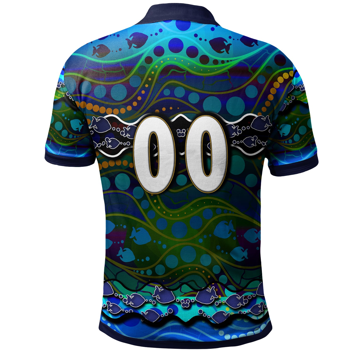 sharks-rugby-polo-shirt-custom-sharks-rugby-with-fish-aboriginal-style-personalised-player-and-number-polo-shirt