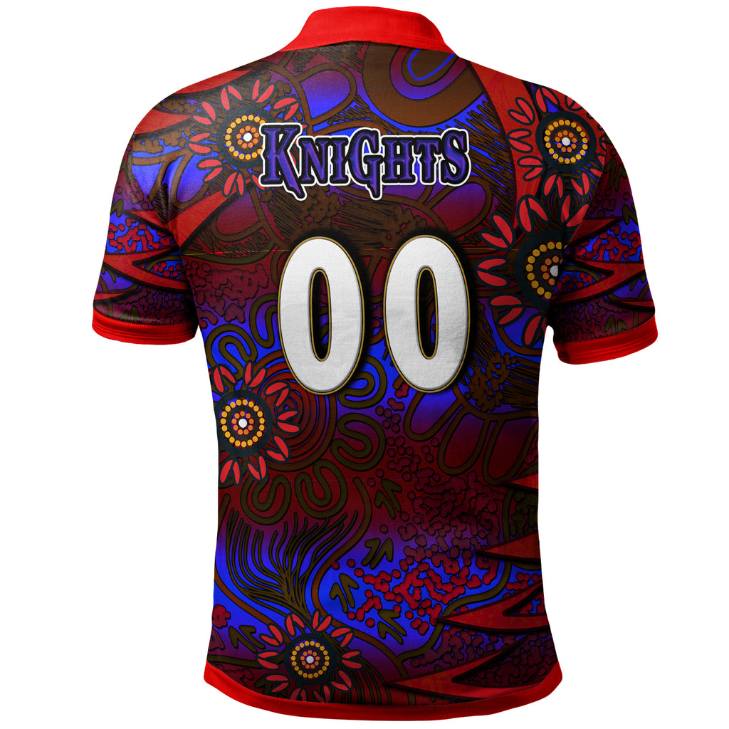 nrlw-knights-rugby-polo-shirt-custom-knights-womens-rugby-league-aboriginal-style-player-and-number-woman-polo-shirt
