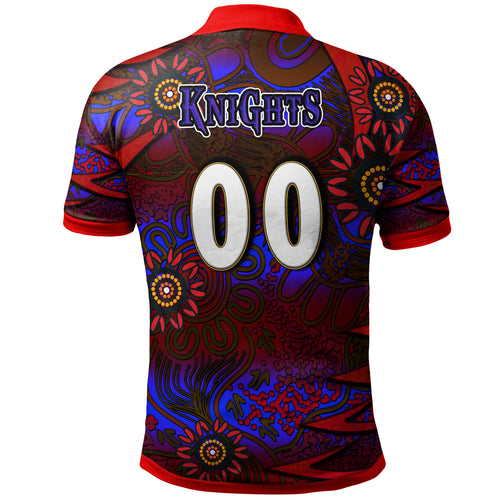 nrlw-knights-rugby-polo-shirt-custom-knights-womens-rugby-league-aboriginal-style-player-and-number-woman-polo-shirt