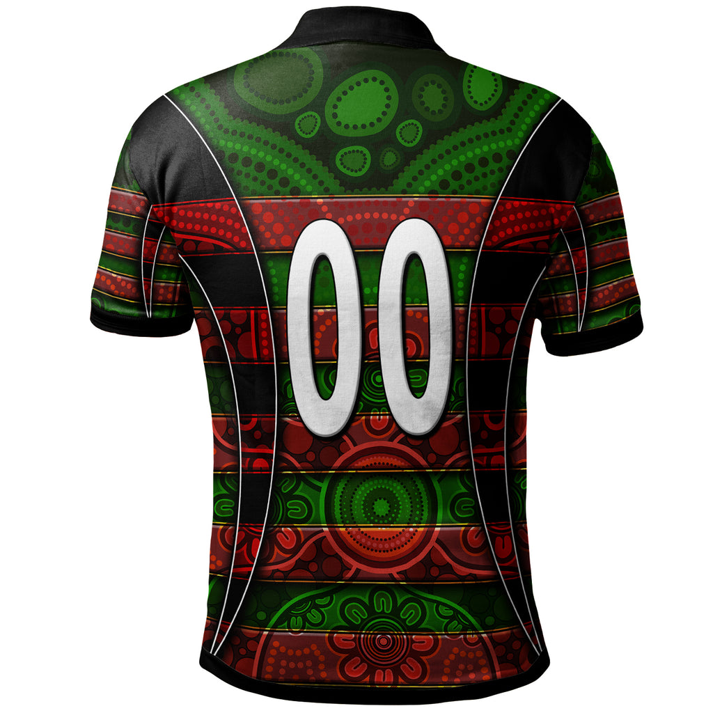 rabbitohs-rugby-polo-shirt-custom-rabbit-aboriginal-style-pattern-personalised-player-and-number-polo-shirt
