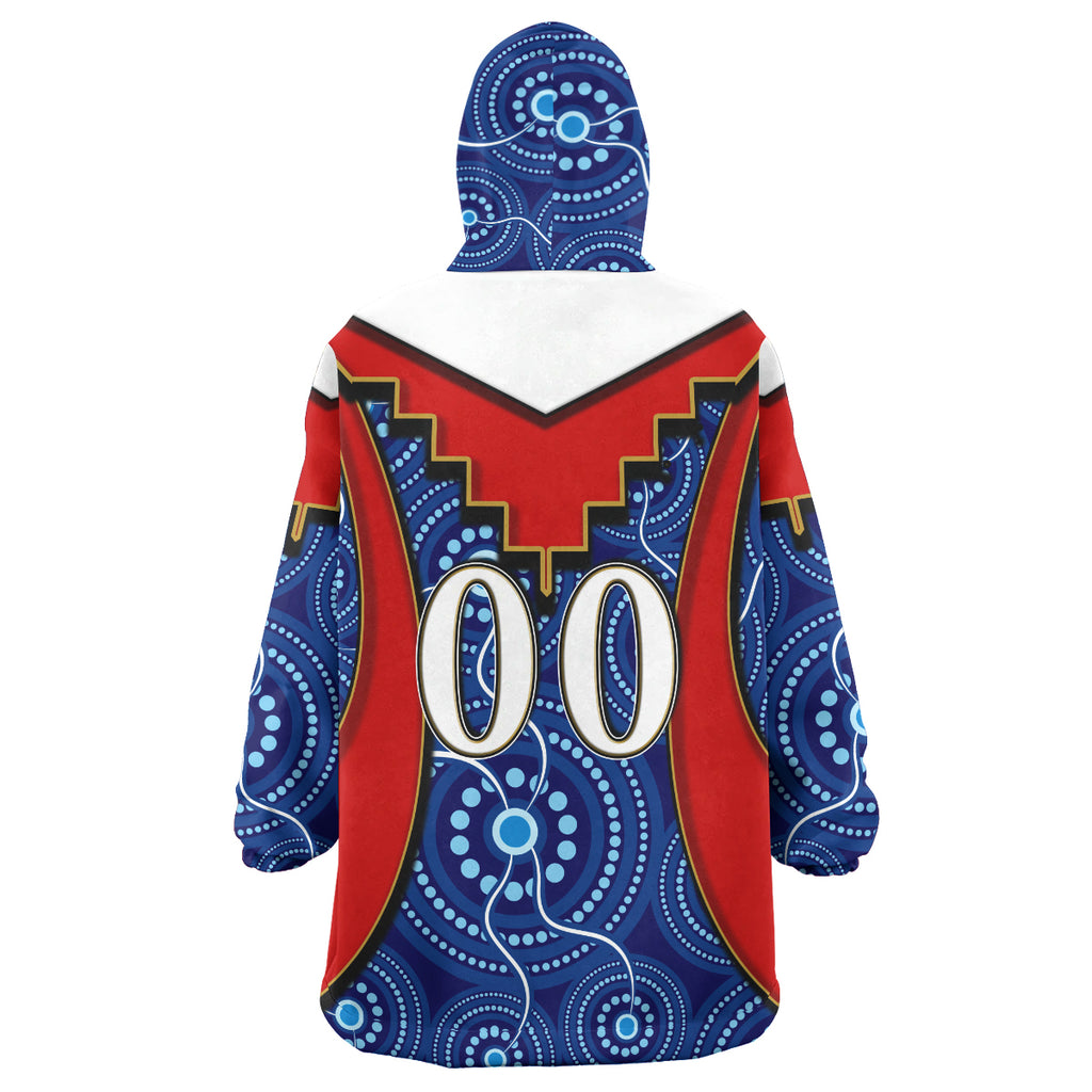 roosters-rugby-snug-hoodie-custom-rooster-with-rugby-ball-aboriginal-dot-painting-personalised-player-and-number-oodie-blanket