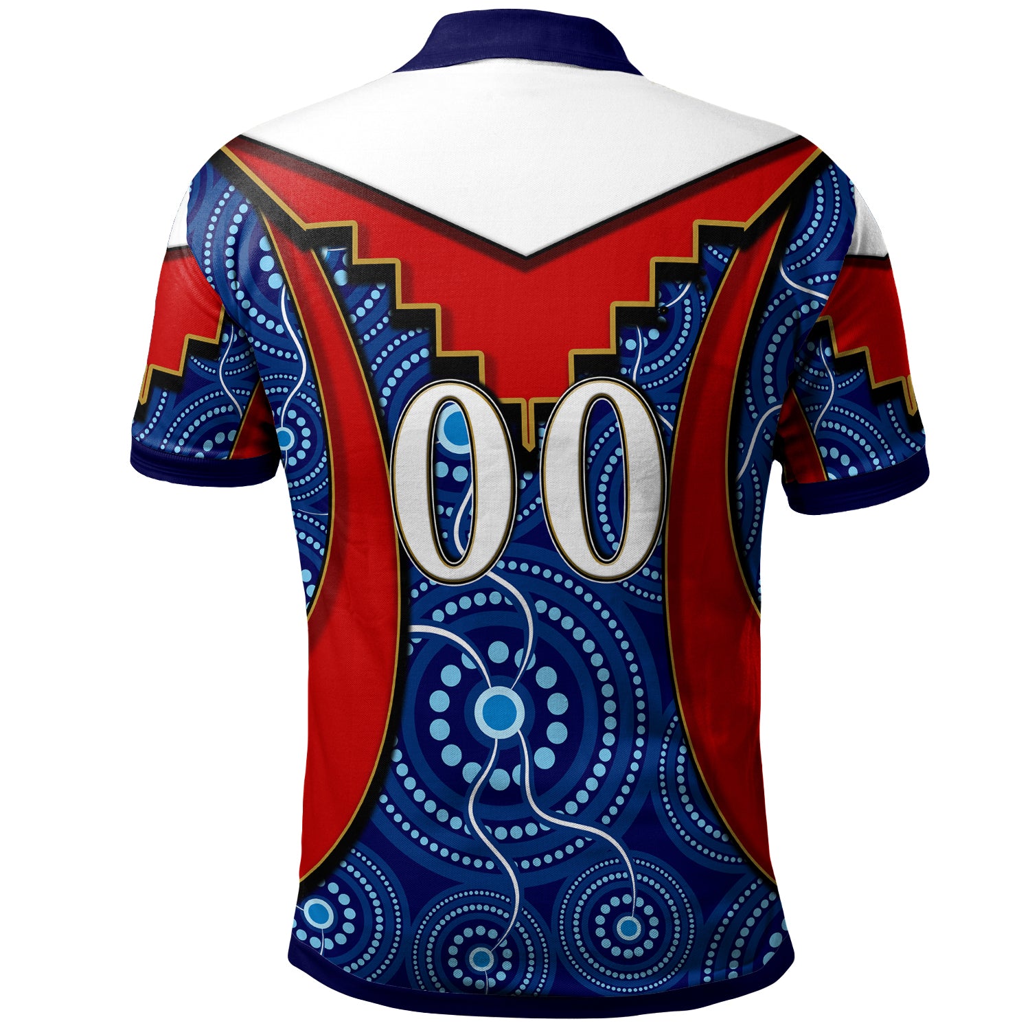 roosters-rugby-polo-shirt-custom-rooster-with-rugby-ball-aboriginal-dot-painting-personalised-player-and-number-polo-shirt