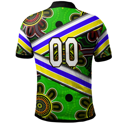 raiders-rugby-polo-shirt-custom-raiders-with-rugby-ball-aboriginal-art-personalised-player-and-number-polo-shirt