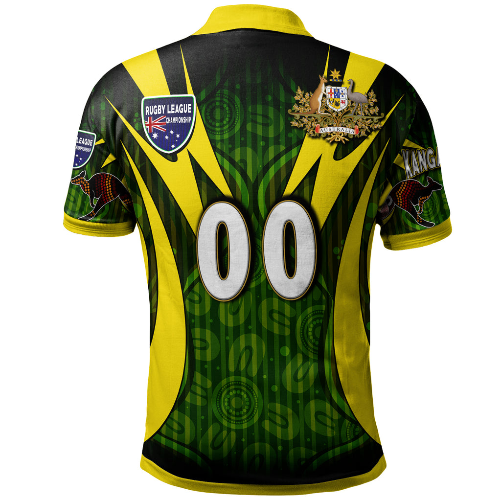 kangaroos-rugby-polo-shirt-custom-kangaroo-rugby-league-coat-of-arms-aboriginal-culture-personalised-player-and-number-polo-shirt