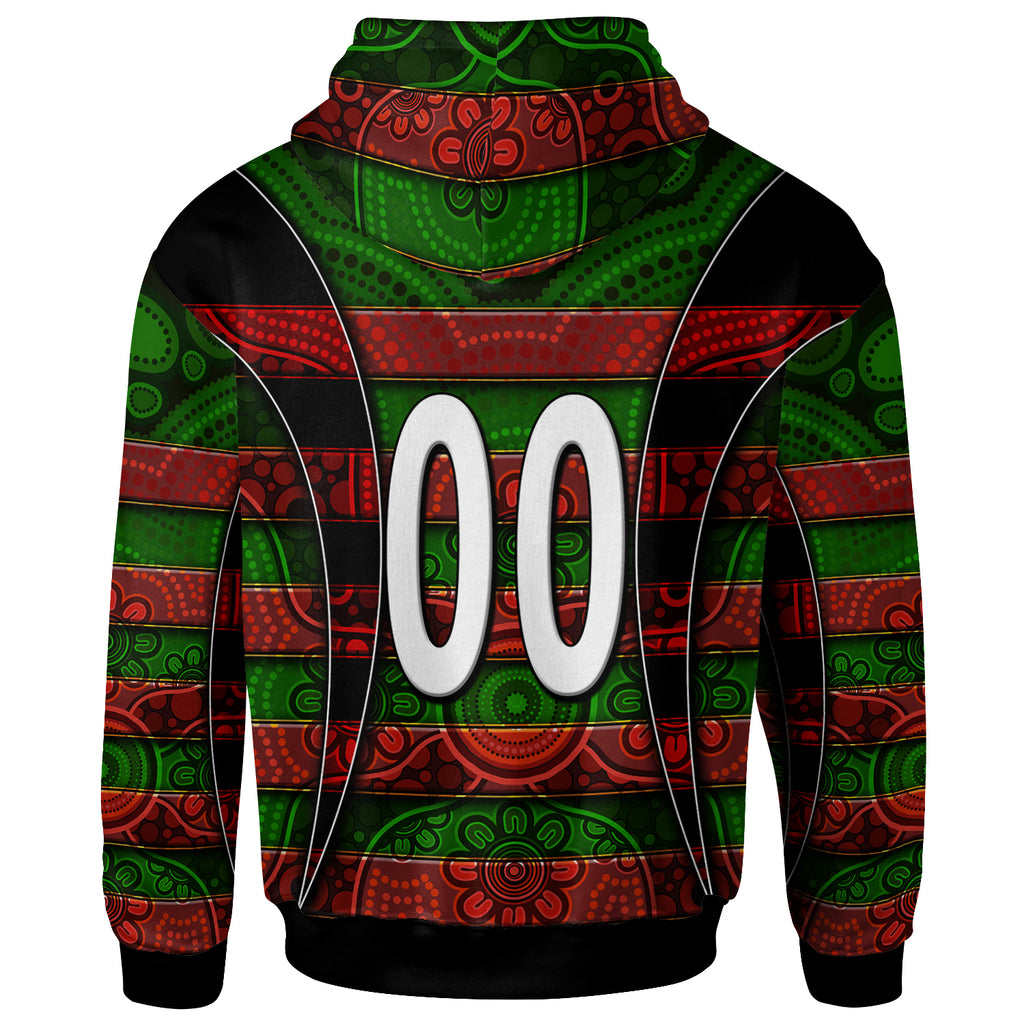rabbitohs-rugby-hoodie-custom-rabbit-aboriginal-style-pattern-personalised-player-and-number-hoodie