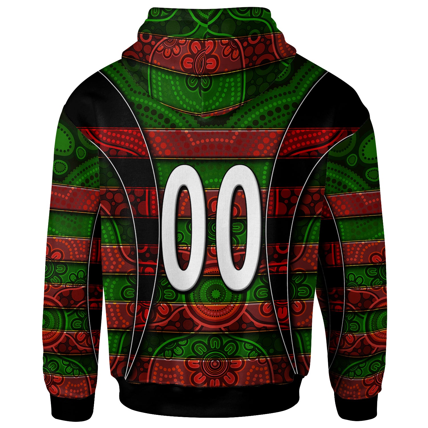rabbitohs-rugby-hoodie-custom-rabbit-aboriginal-style-pattern-personalised-player-and-number-hoodie