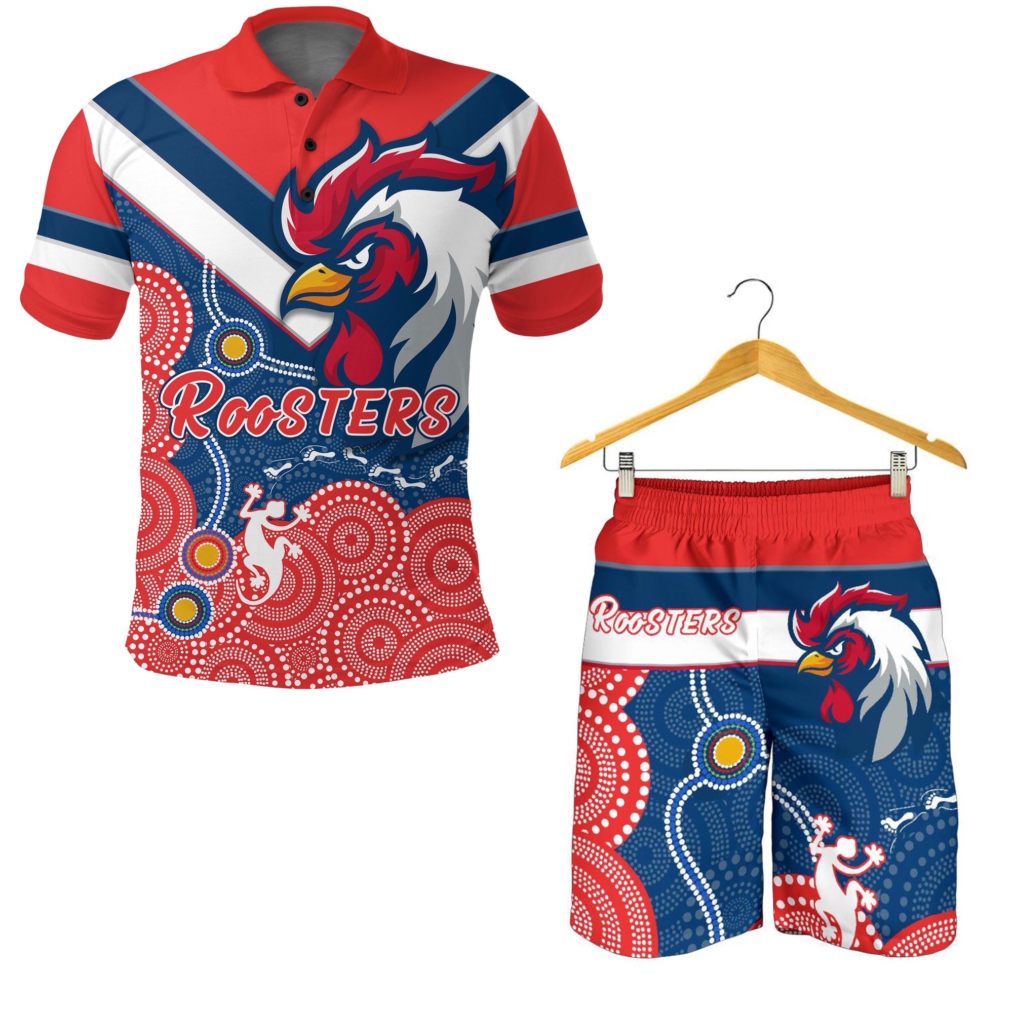 combo-polo-shirt-and-men-short-roosters-red-aboriginal-rugby
