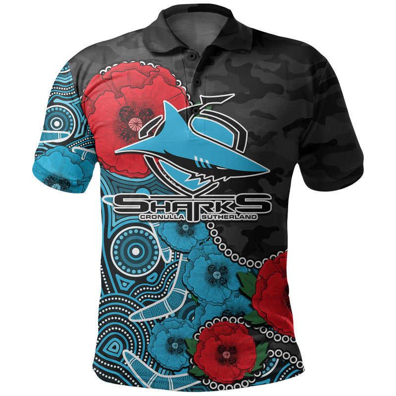 custom-personalised-anzac-day-nrl-sharks-army-mix-aboriginal-polo-shirt
