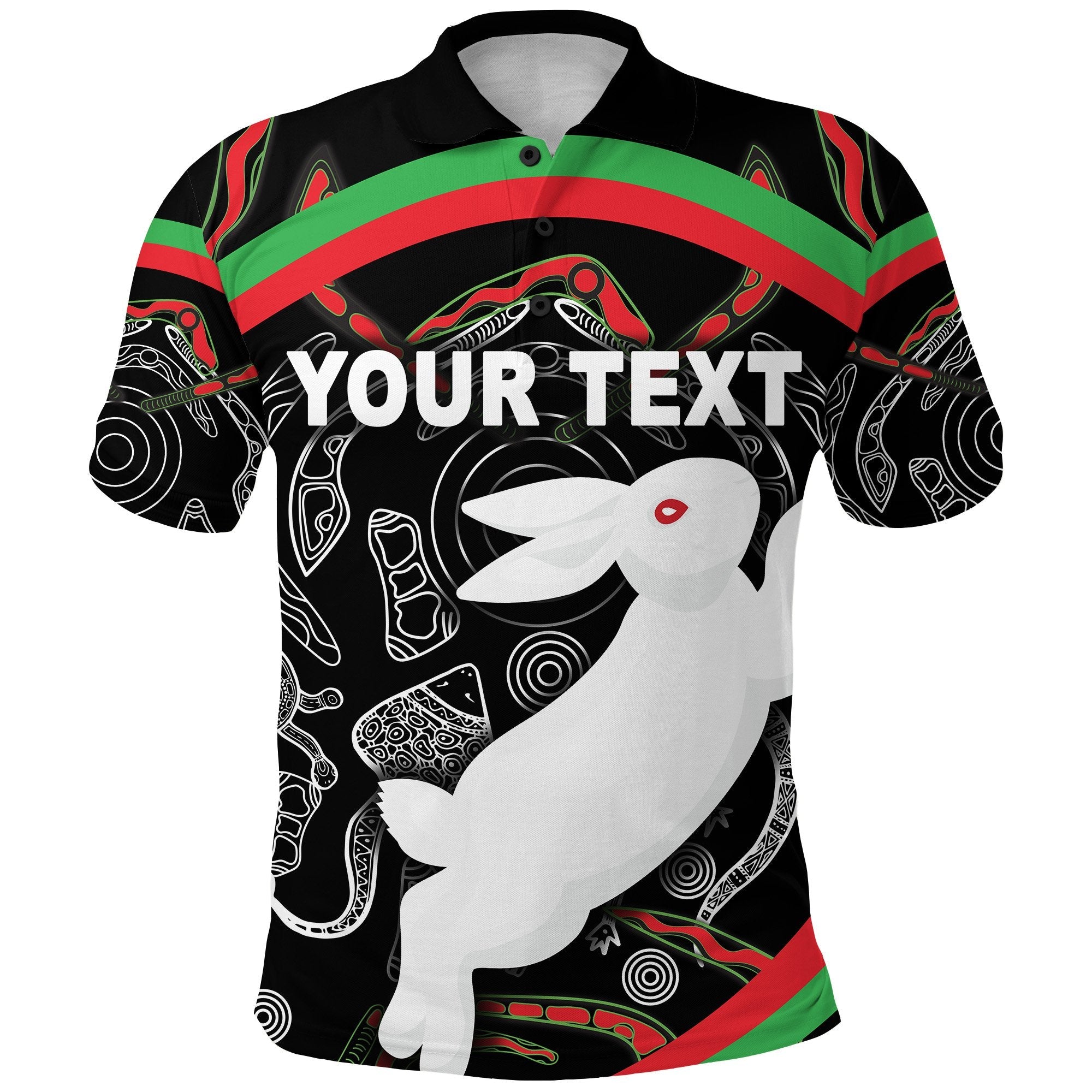 custom-personalised-rabbitohs-polo-shirt-indigenous-mystery-vibes