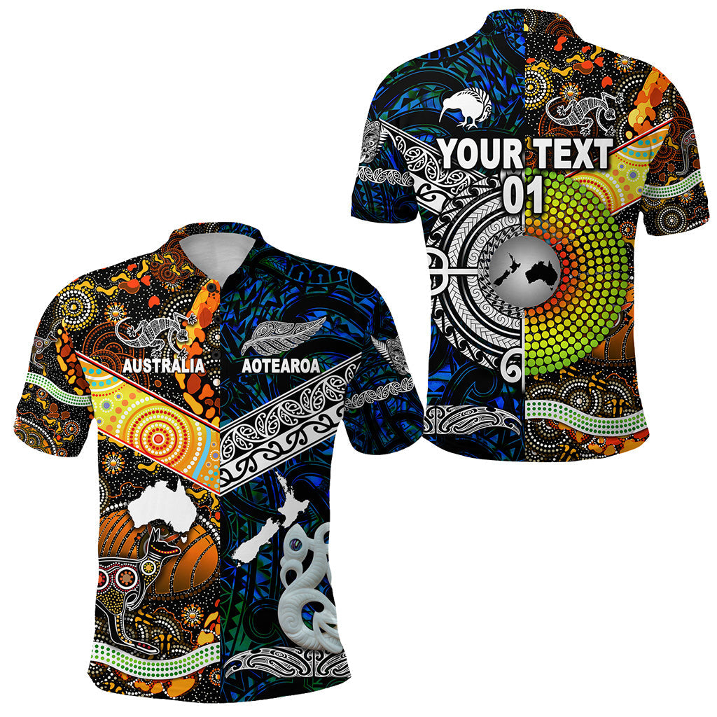 custom-personalised-new-zealand-maori-aotearoa-and-australia-aboriginal-polo-shirt-together-blue-custom-text-and-number