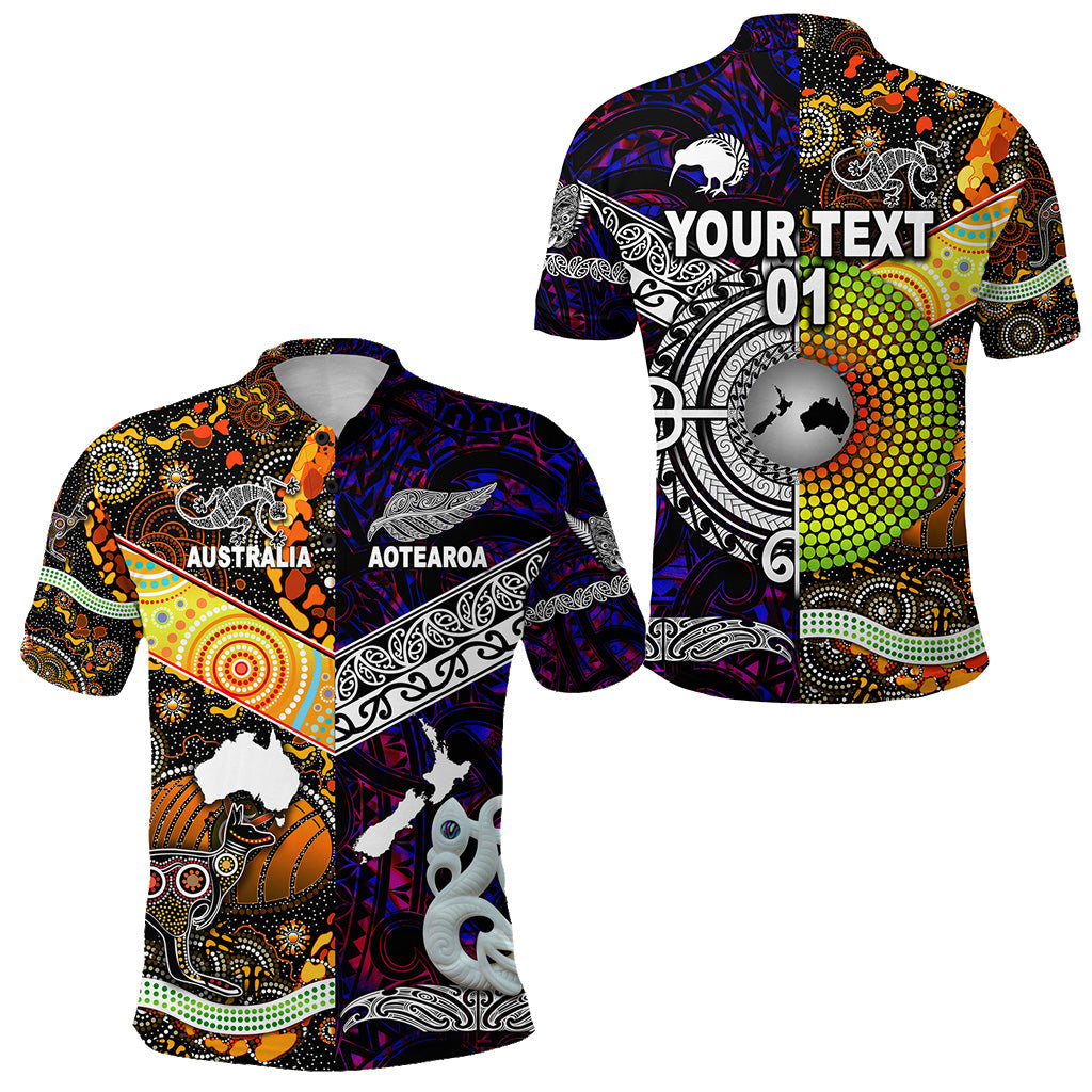 custom-personalised-new-zealand-maori-aotearoa-and-australia-aboriginal-polo-shirt-together-purple-custom-text-and-number