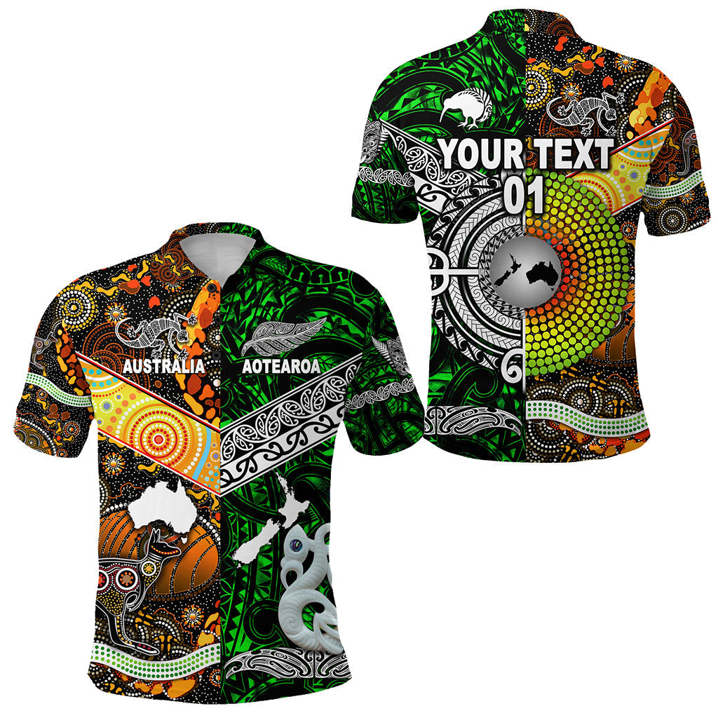 custom-personalised-new-zealand-maori-aotearoa-and-australia-aboriginal-polo-shirt-together-green-custom-text-and-number