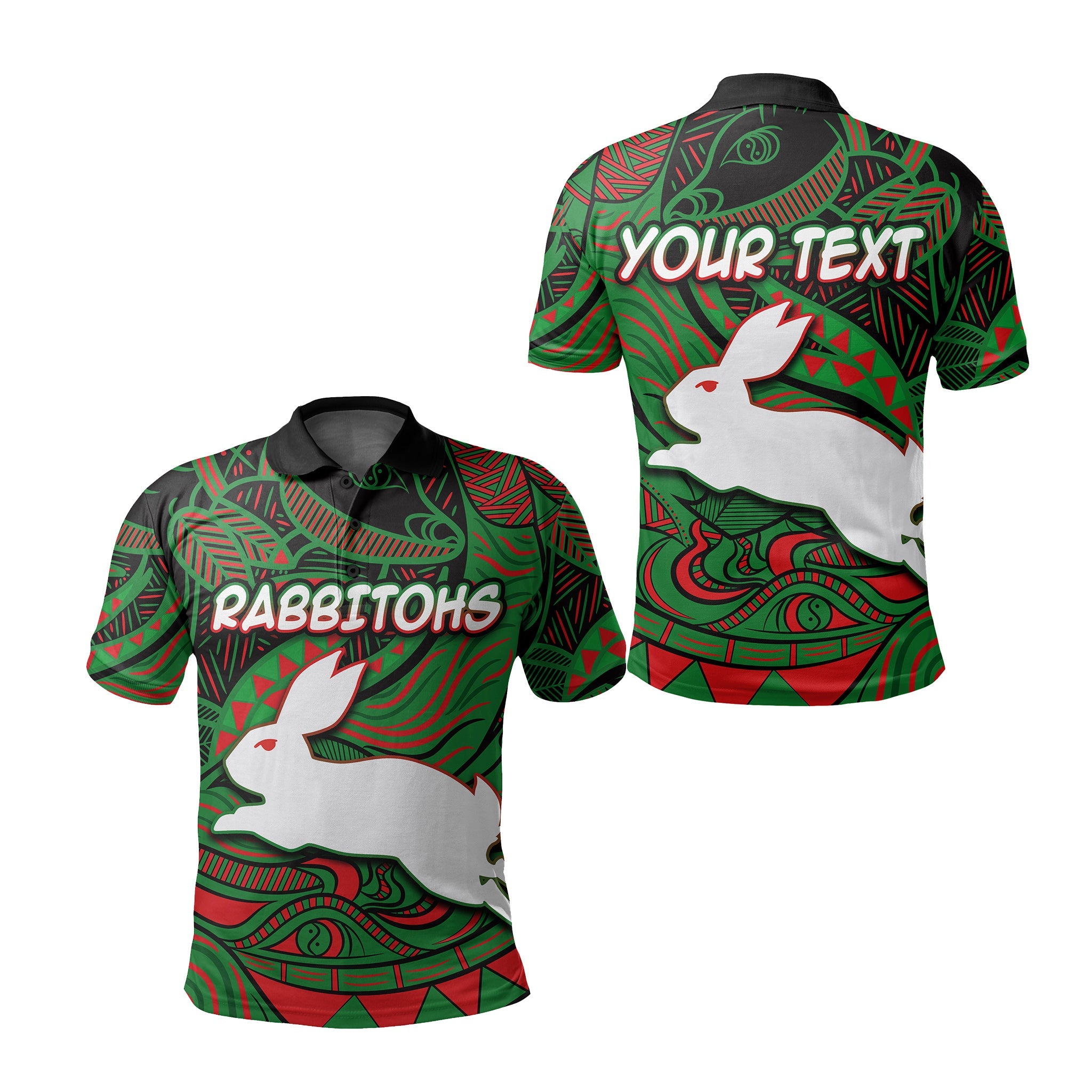 custom-personalised-south-sydney-rabbitohs-polo-shirt-tribal-style