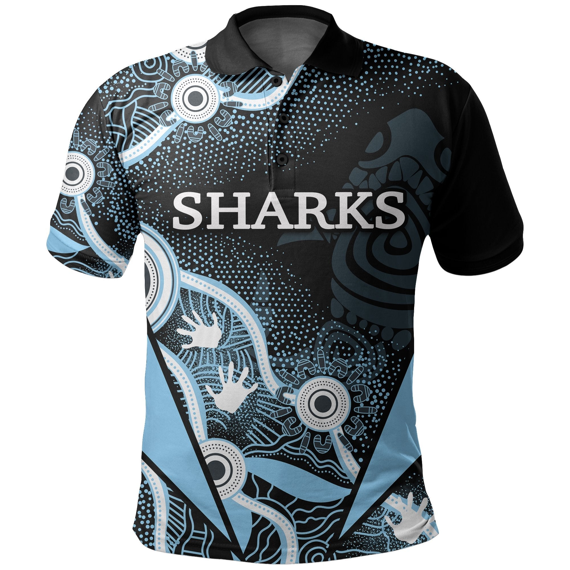 custom-personalisedsharks-aboriginal-polo-shirt-light-blue