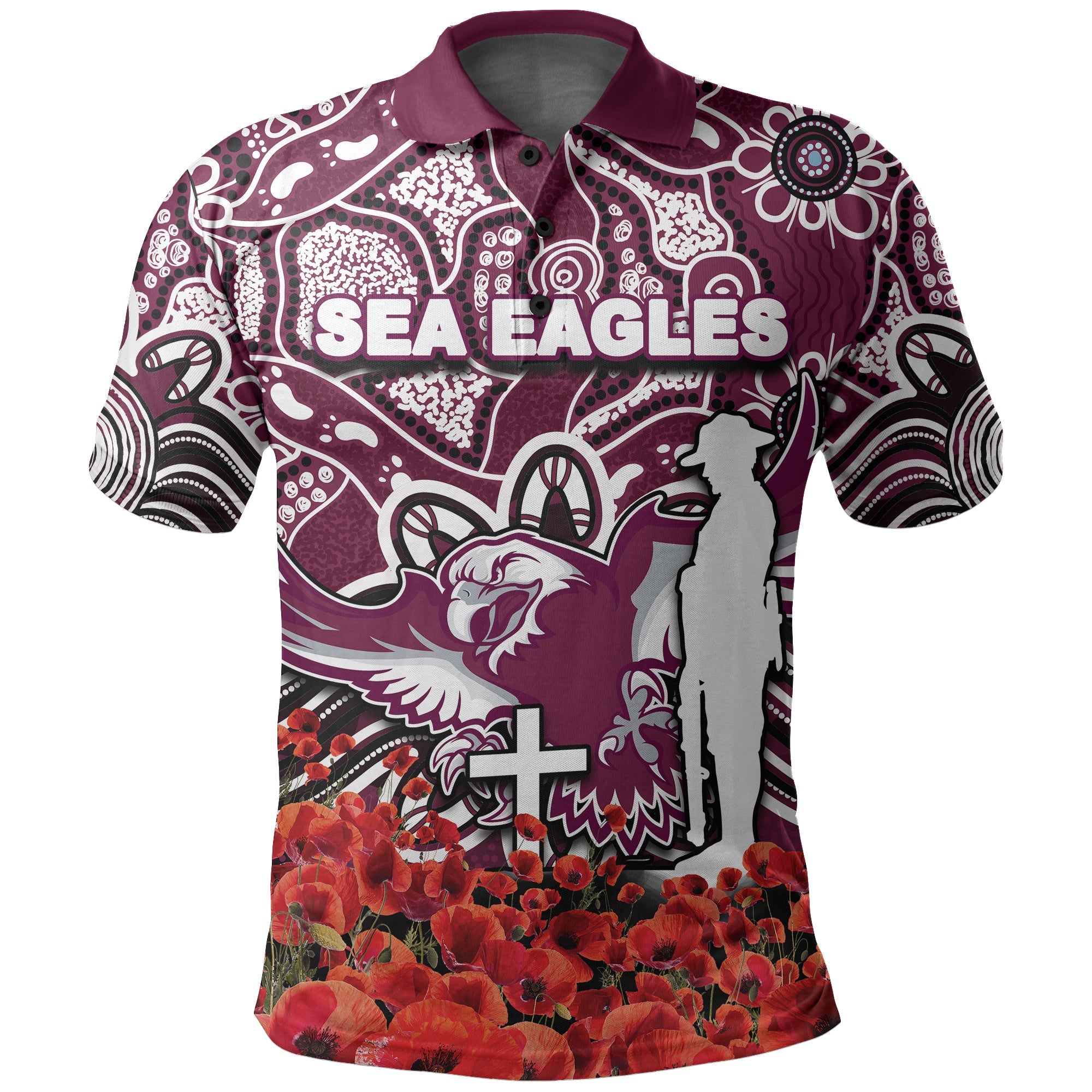 Sea Eagles Polo Shirts Anzac Day Poppy Flowers With Aboriginal