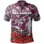 Sea Eagles Polo Shirts Anzac Day Poppy Flowers With Aboriginal