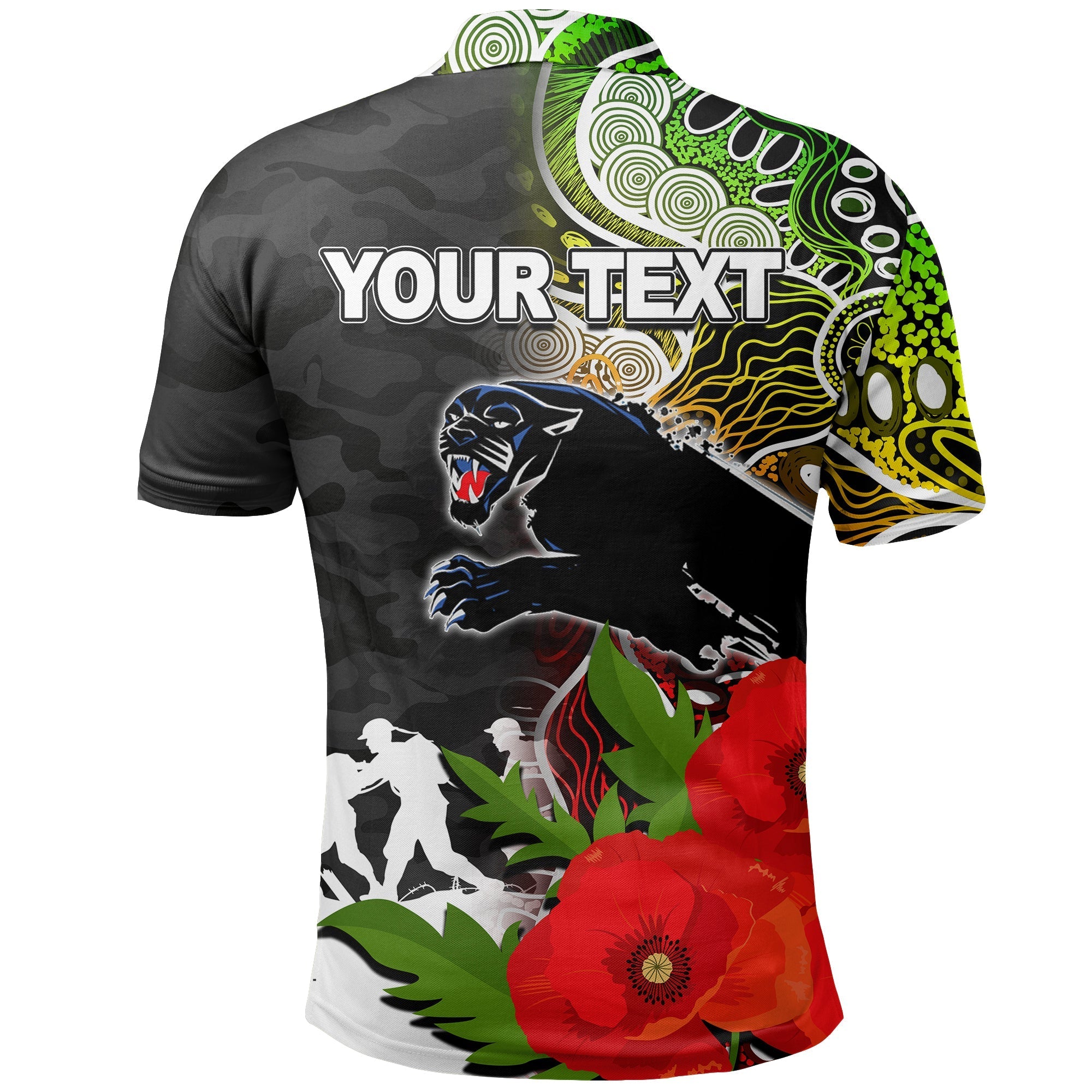 custom-personalisedpanthers-anzac-day-aboriginal-mix-army-patterns-polo-shirt
