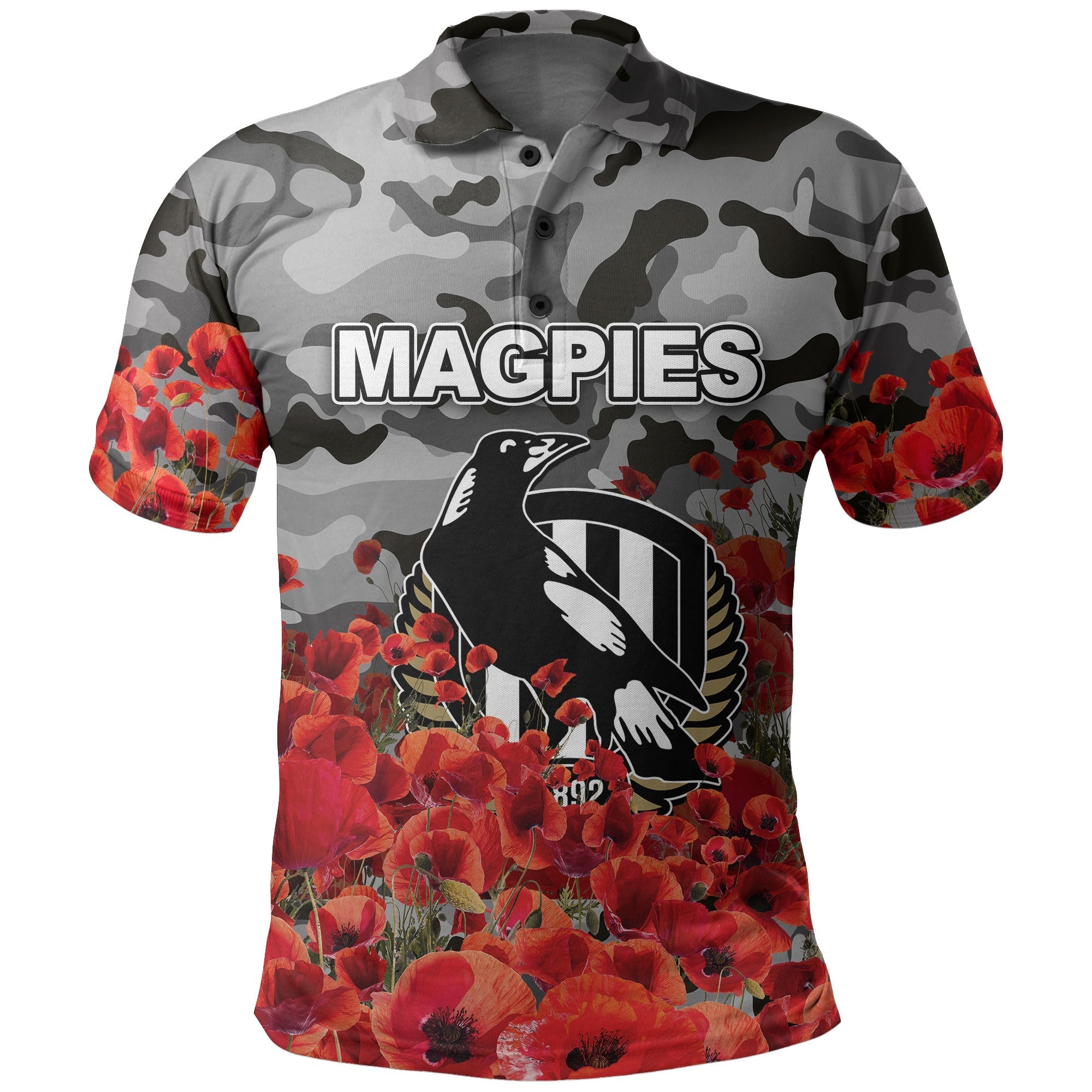 anzac-day-magpies-polo-shirt-poppy-flowers-with-army-patterns