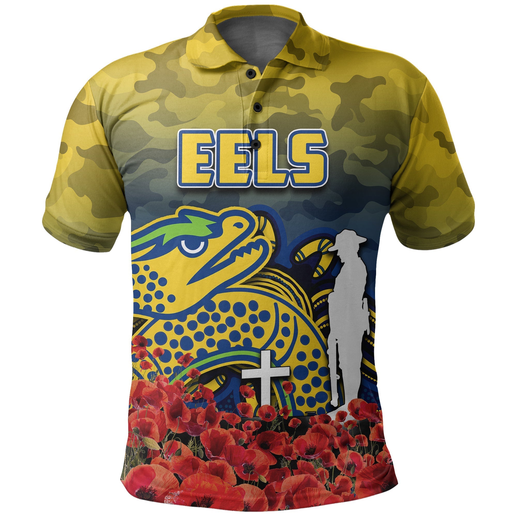 parramatta-eels-polo-shirt-anzac-day-poppy-flowers-with-army-patterns