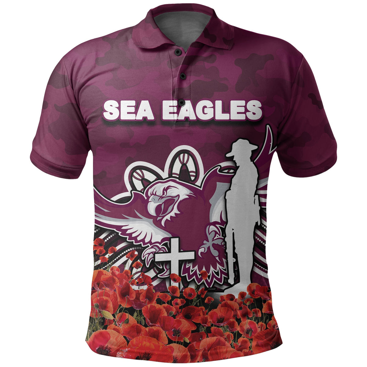 Sea Eagles Polo Shirt Anzac Day Poppy Flowers With Army Patterns