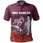 Sea Eagles Polo Shirt Anzac Day Poppy Flowers With Army Patterns
