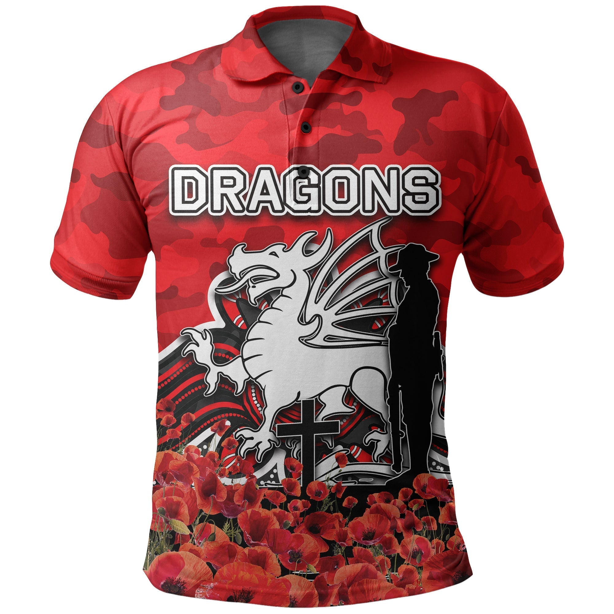 st-george-dragons-polo-shirt-anzac-day-poppy-flowers-with-army-patterns