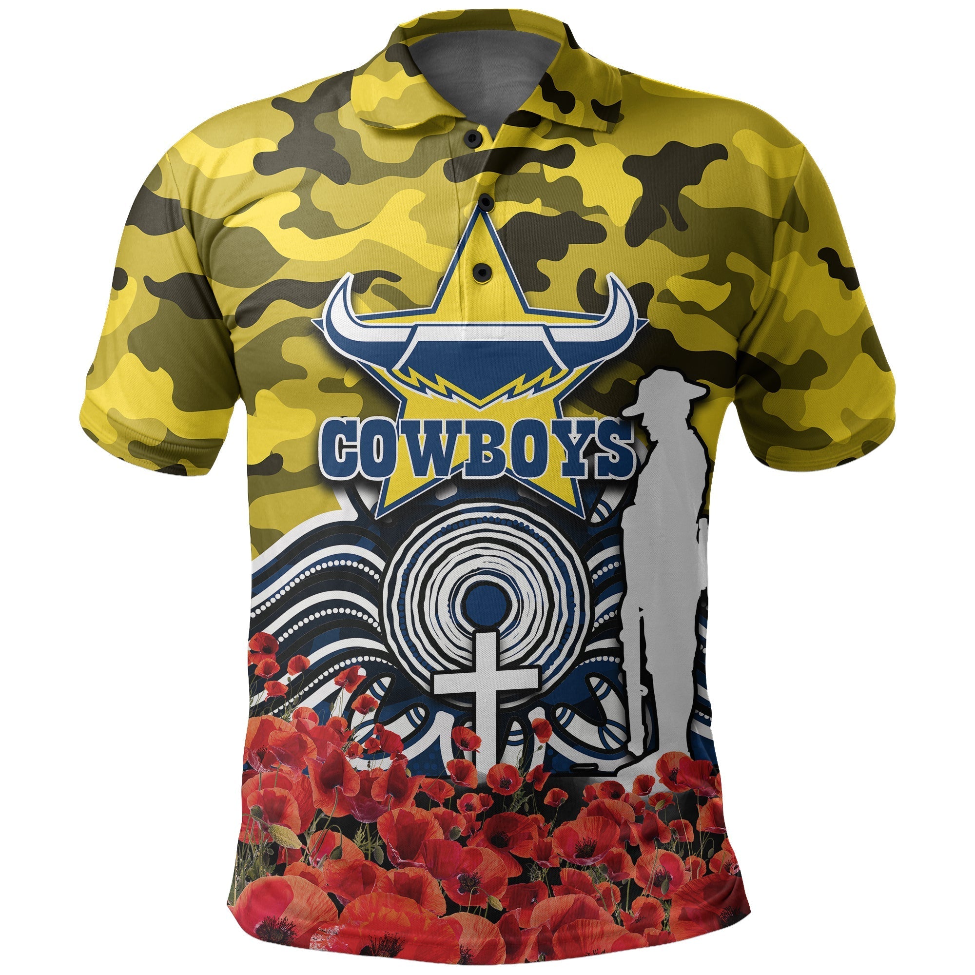 north-queensland-cowboys-polo-shirt-anzac-day-poppy-flowers-with-army-patterns