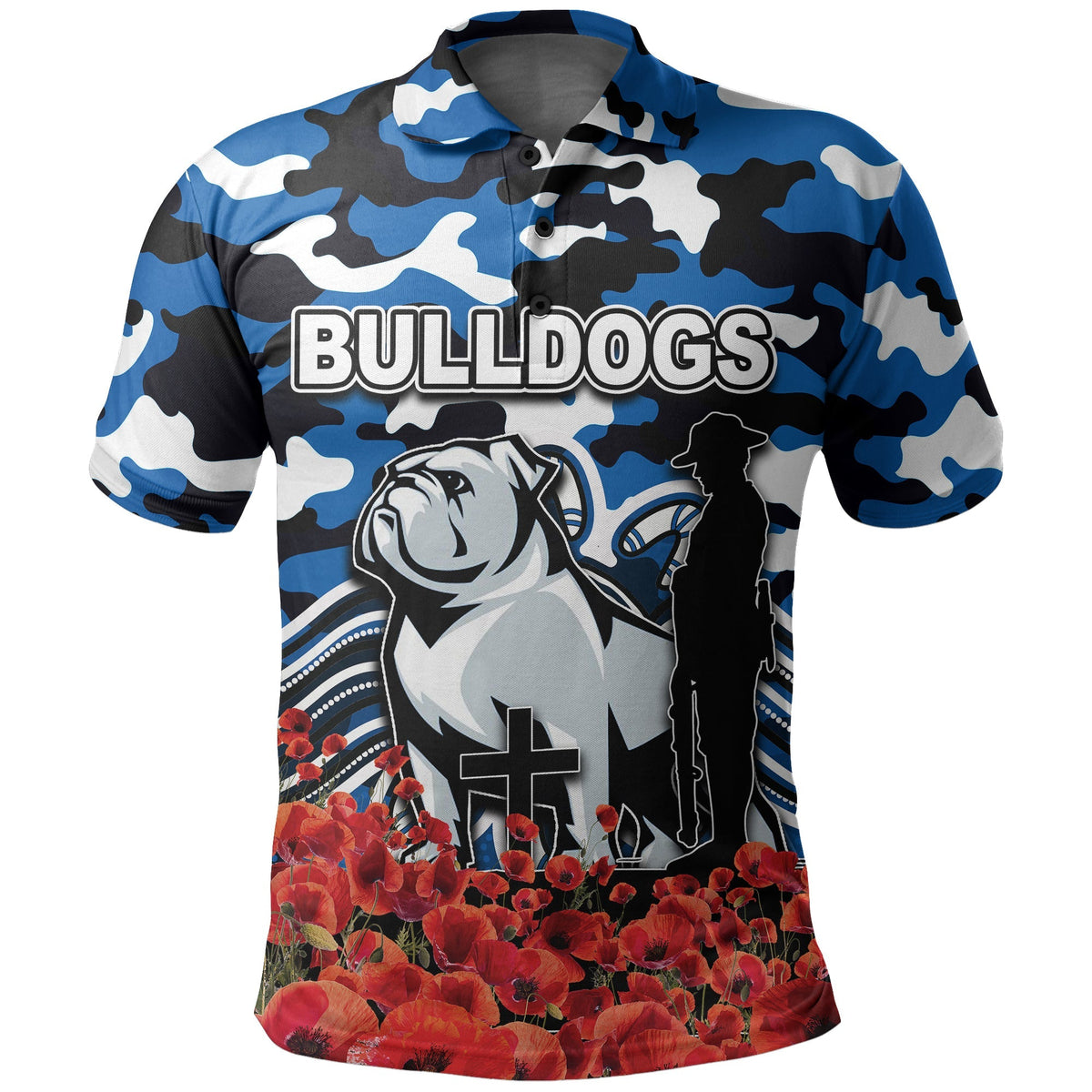 Bulldogs Polo Shirt Anzac Day Poppy Flowers With Army Patterns