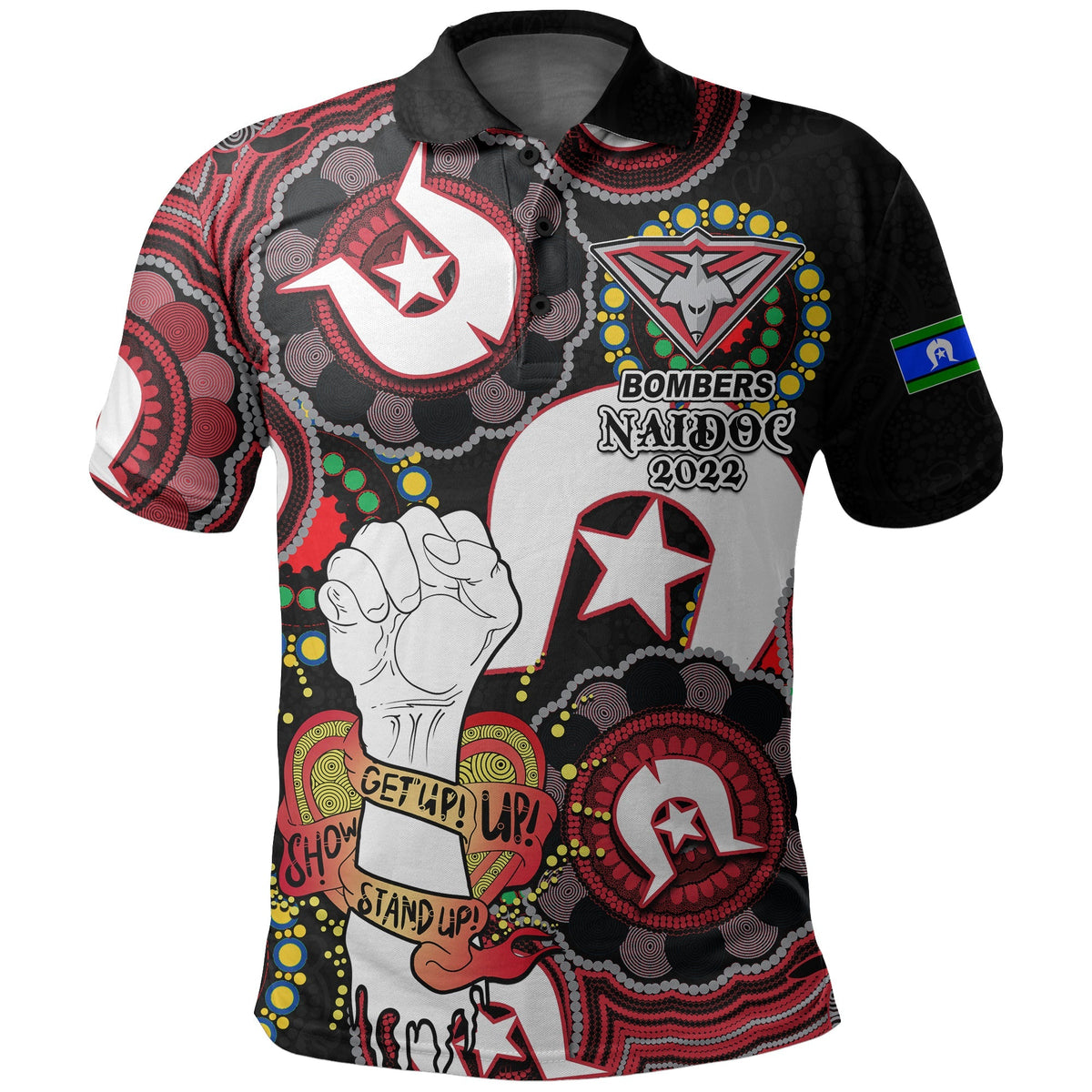 custom-personalised-bombers-australian-football-polo-shirt-naidoc-week-2022-lets-fight-together