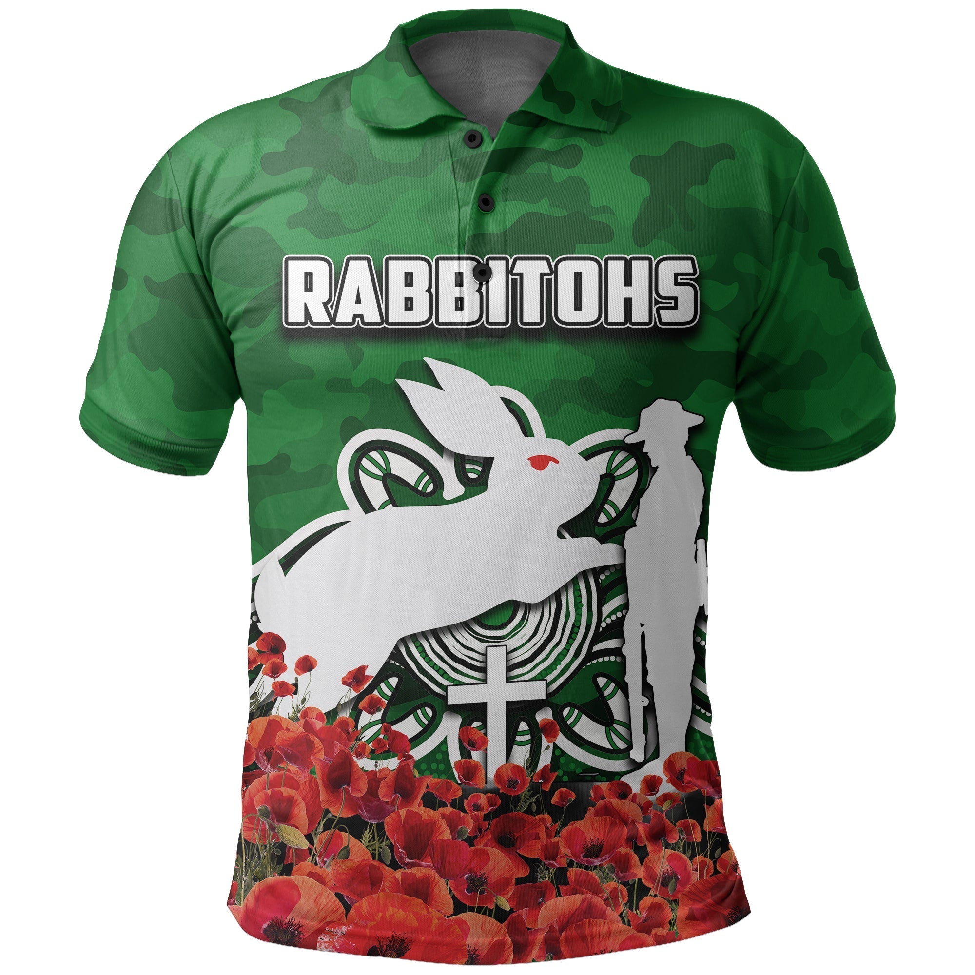 south-sydney-rabbitohs-polo-shirt-anzac-day-poppy-flowers-with-army-patterns