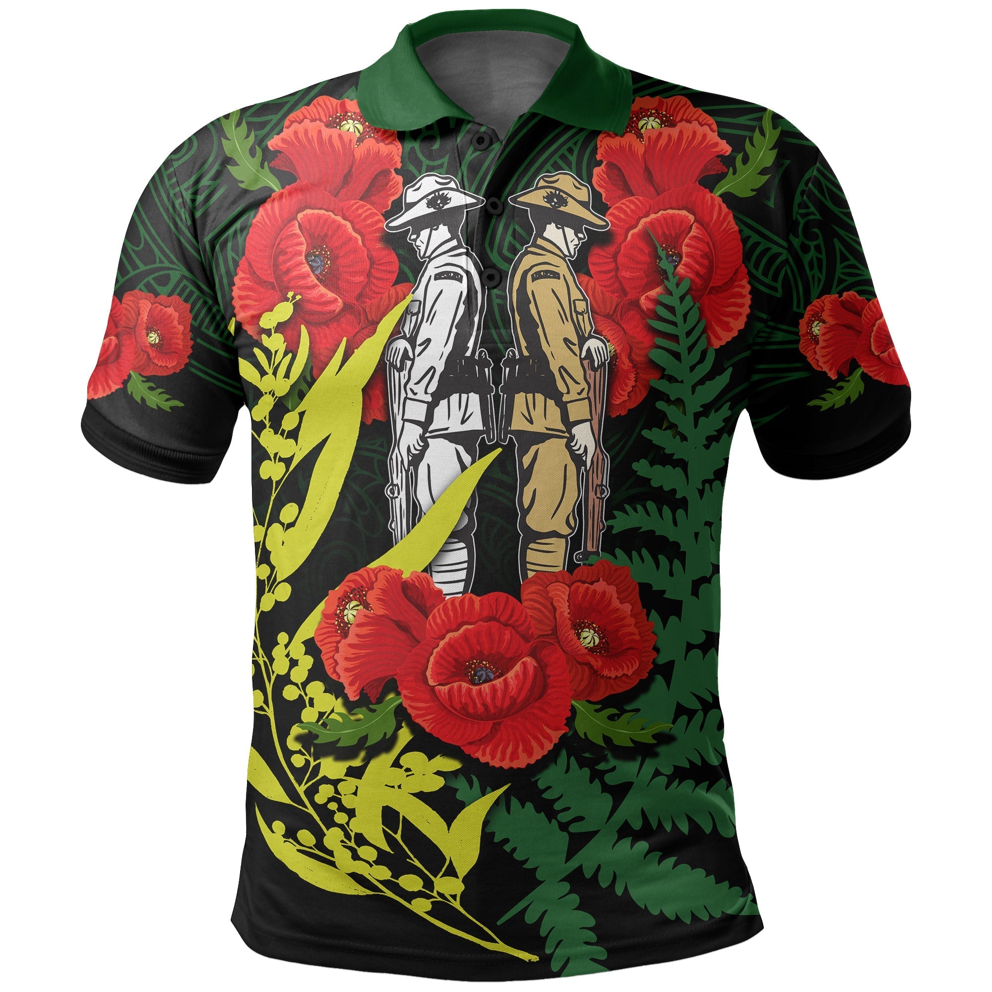 anzac-day-polo-shirt-maori-patterns-green-color