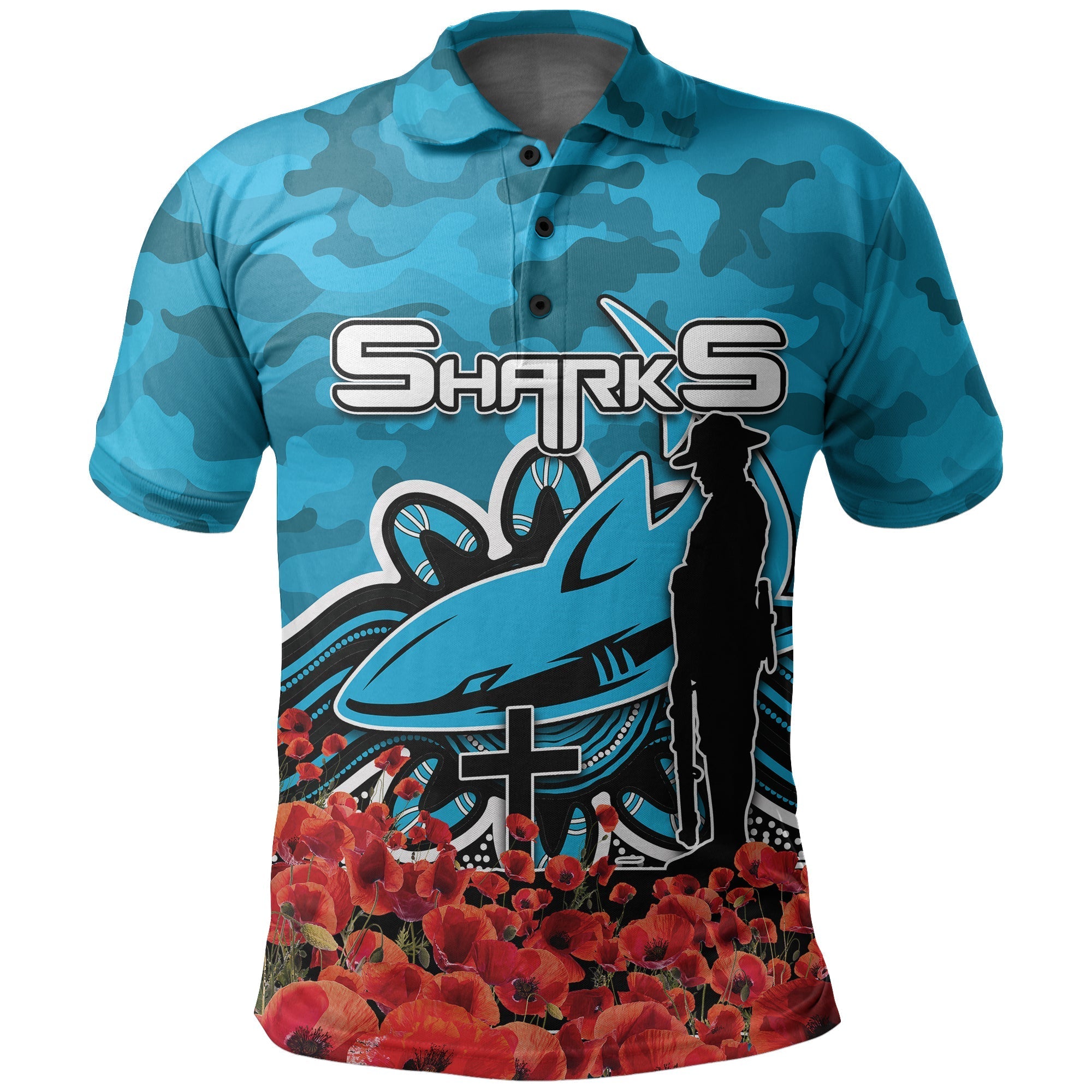 cronulla-sutherland-sharks-polo-shirt-anzac-day-poppy-flowers-with-army-patterns