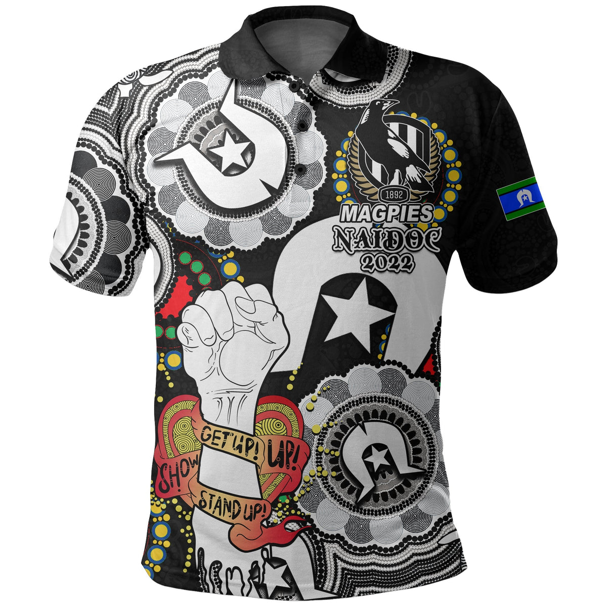 custom-personalised-magpies-australian-football-polo-shirt-naidoc-week-2022-lets-fight-together