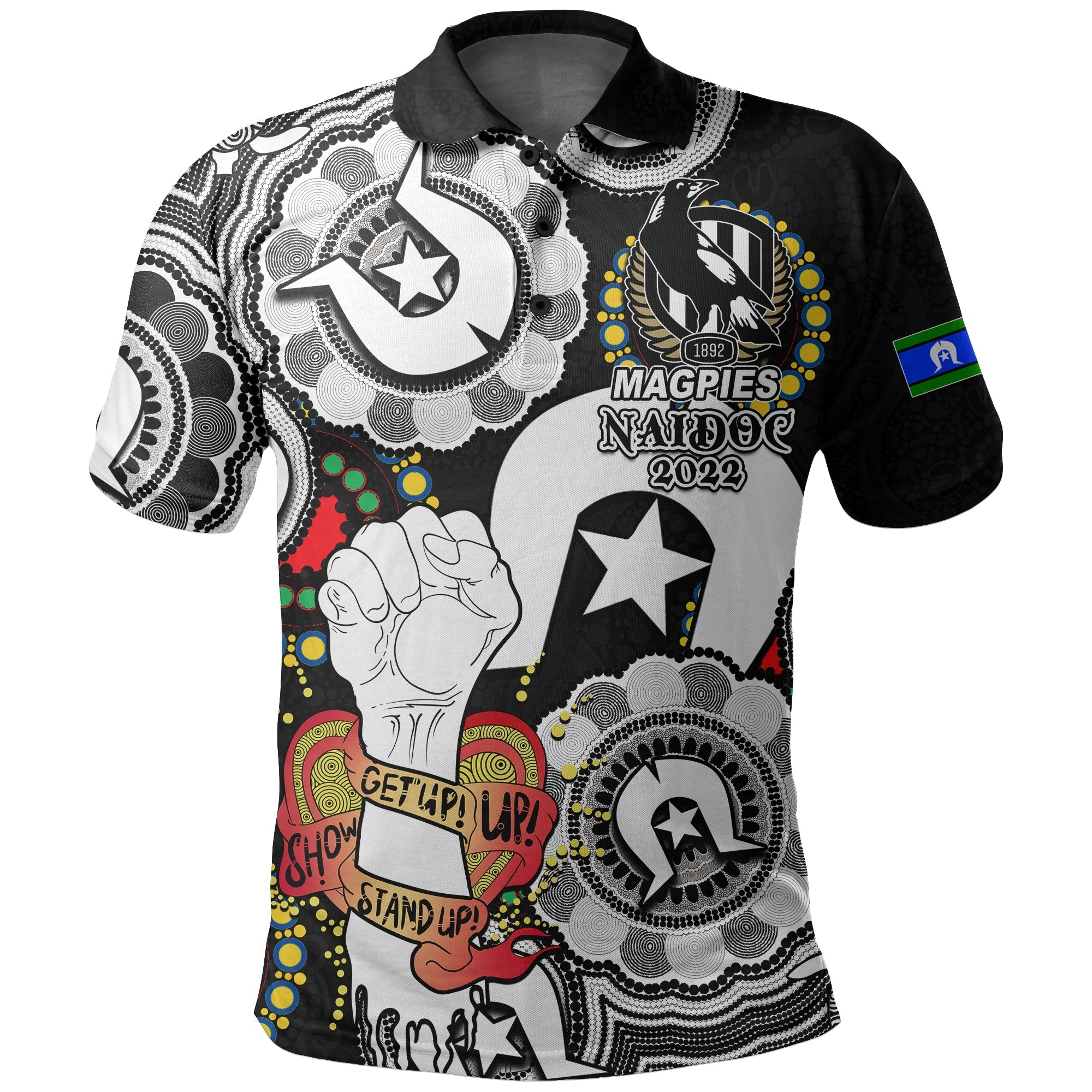 custom-personalised-magpies-australian-football-polo-shirt-naidoc-week-2022-lets-fight-together