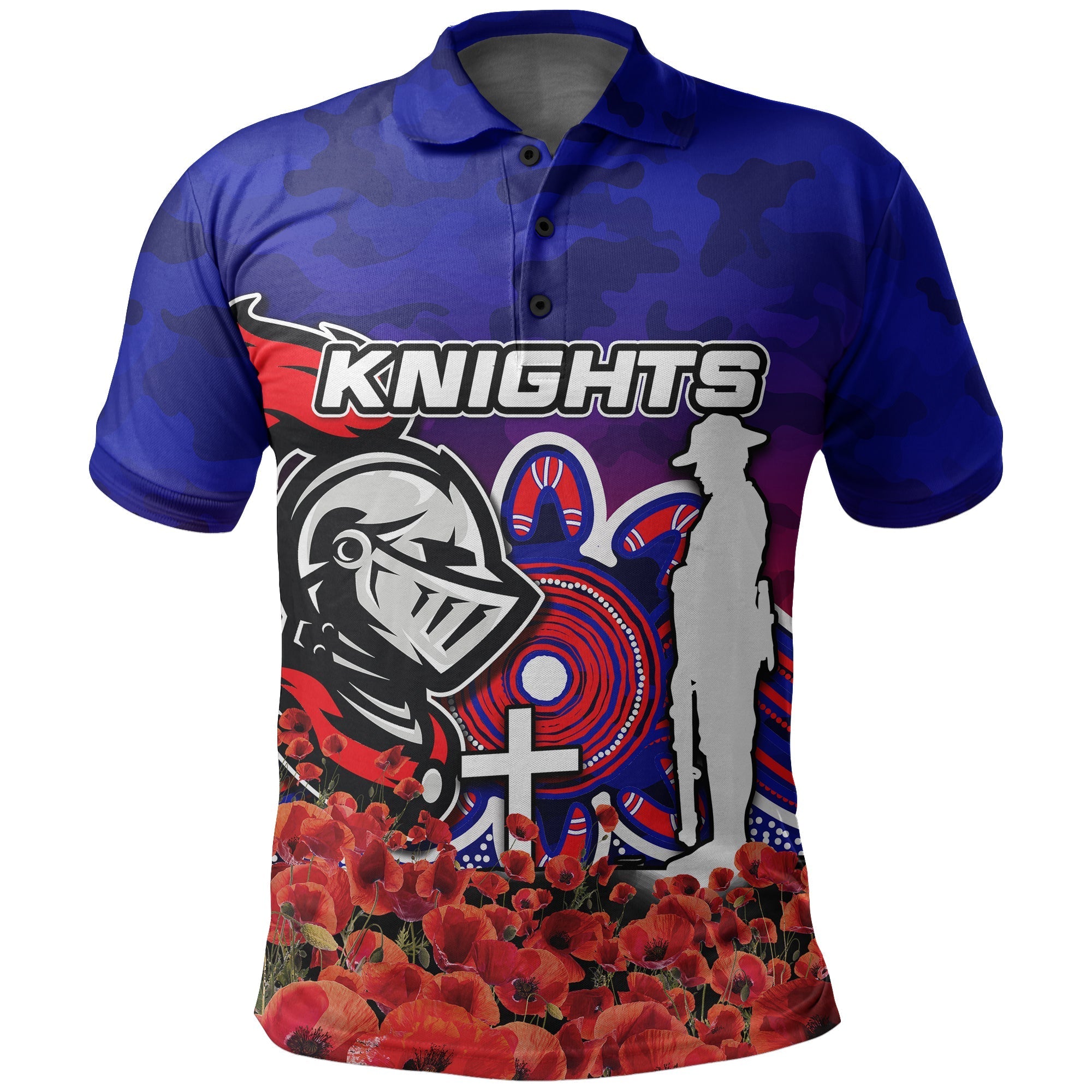 Knights Polo Shirt Anzac Day Poppy Flowers With Army Patterns