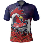 Roosters Polo Shirts Anzac Day Poppy Flowers With Army Patterns