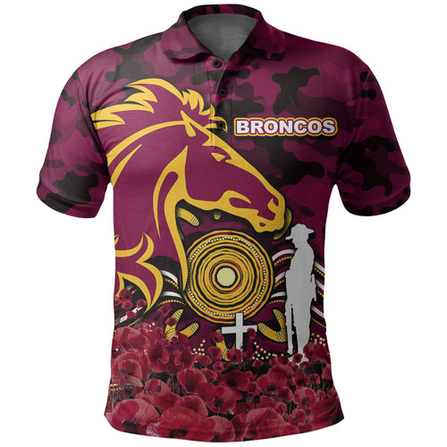Broncos Polo Shirts  Anzac Day Poppy Flowers With Army Patterns