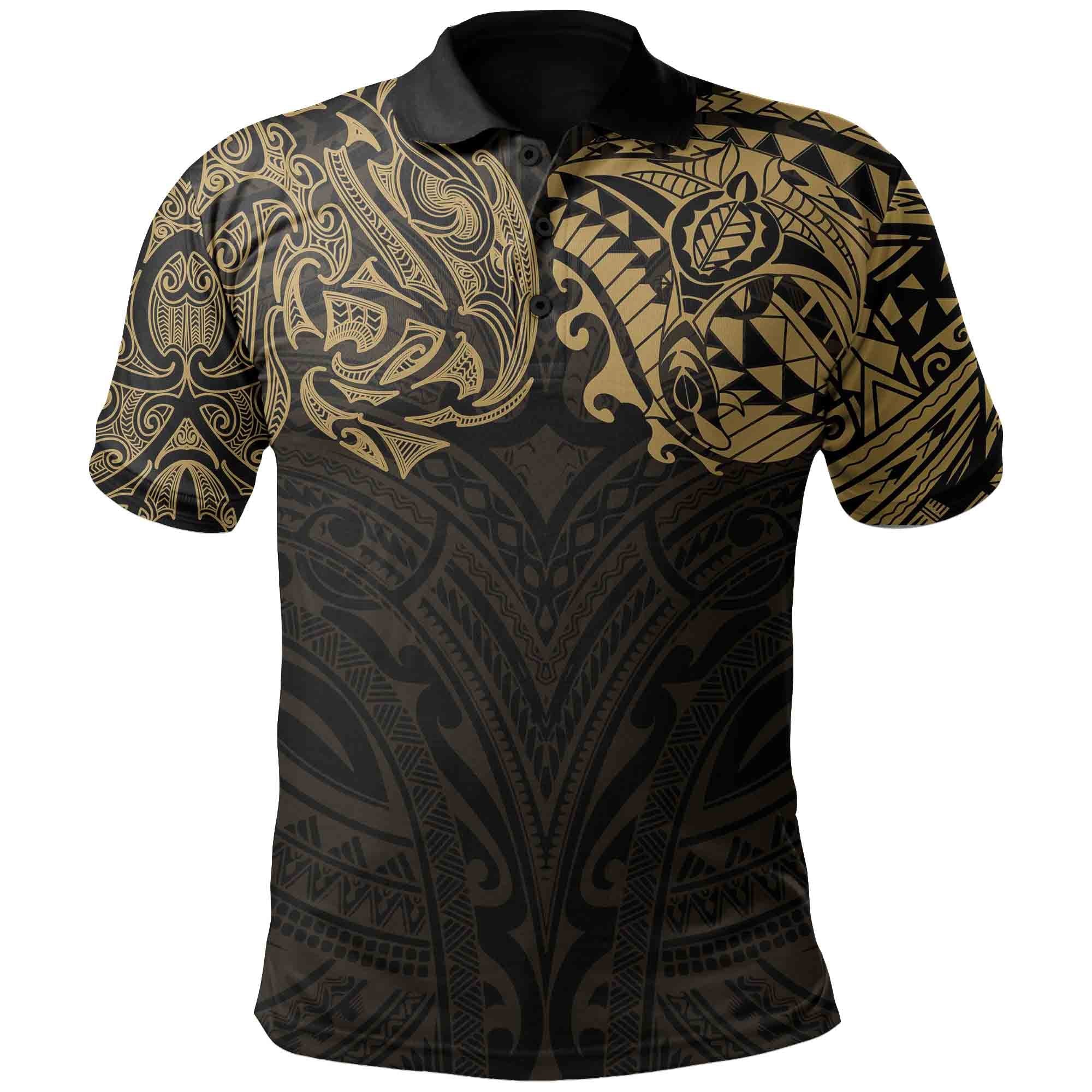 new-zealand-polo-shirt-maori-polynesian-tattoo-gold