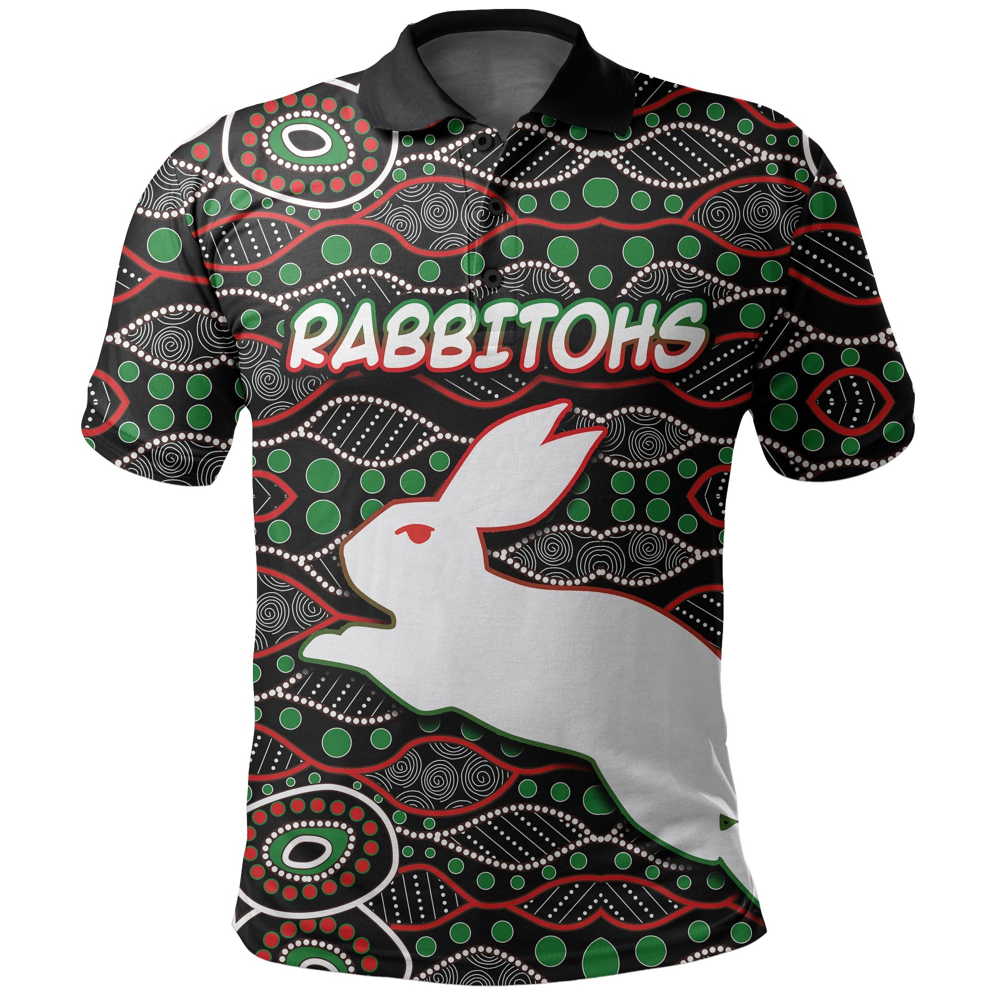 custom-personalised-south-sydney-rabbitohs-polo-shirt-aboriginal-patterns
