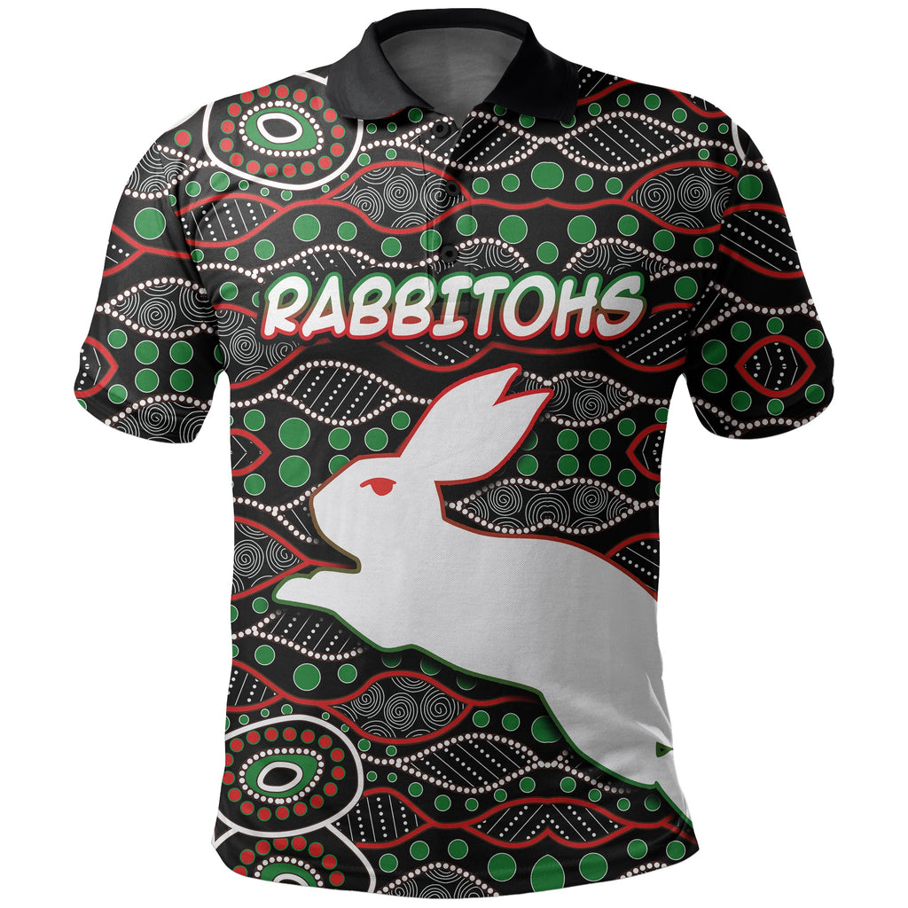 custom-personalised-south-sydney-rabbitohs-polo-shirt-aboriginal-patterns