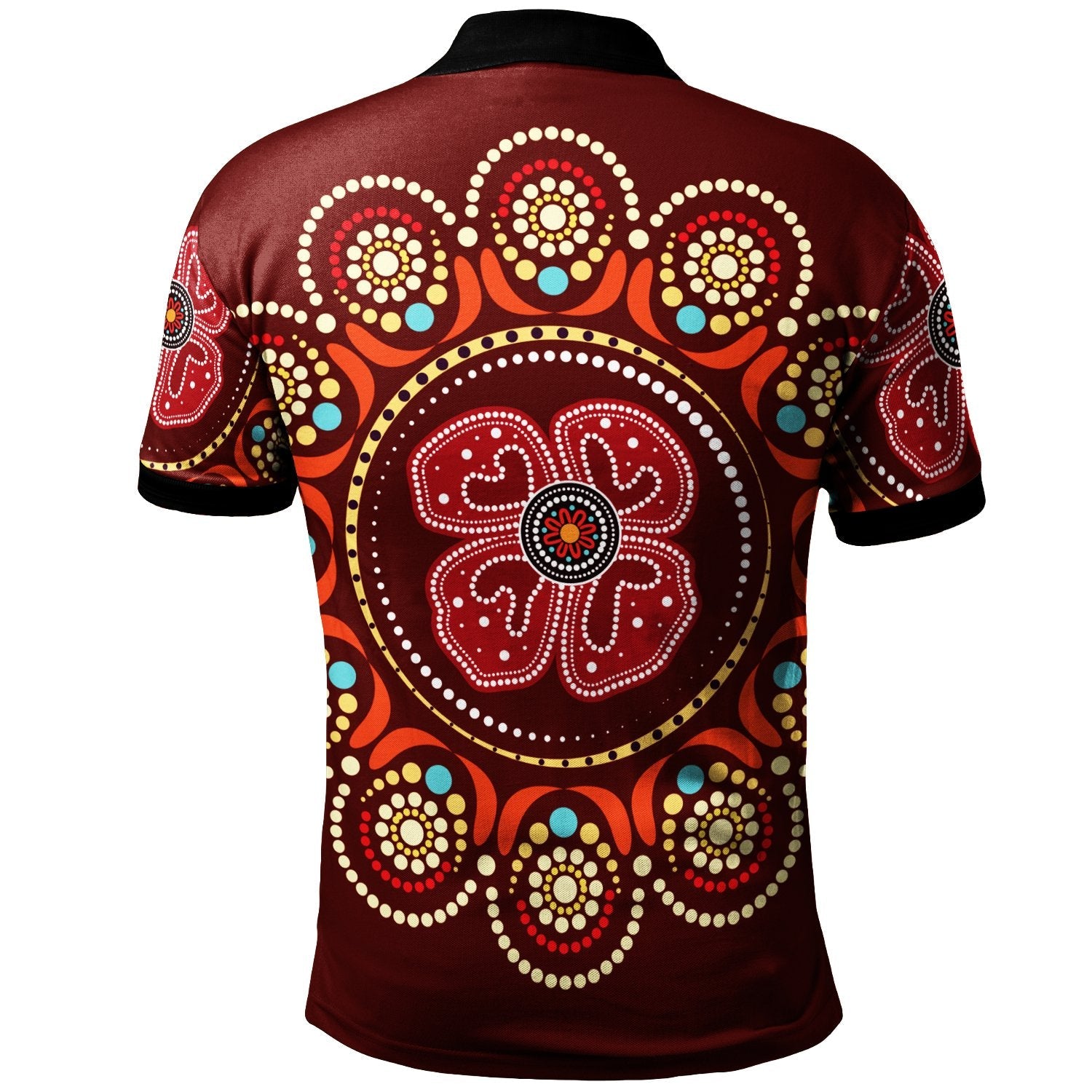 aboriginal-polo-shirt-aboriginal-dot-art-painting-with-red-poppy-flower