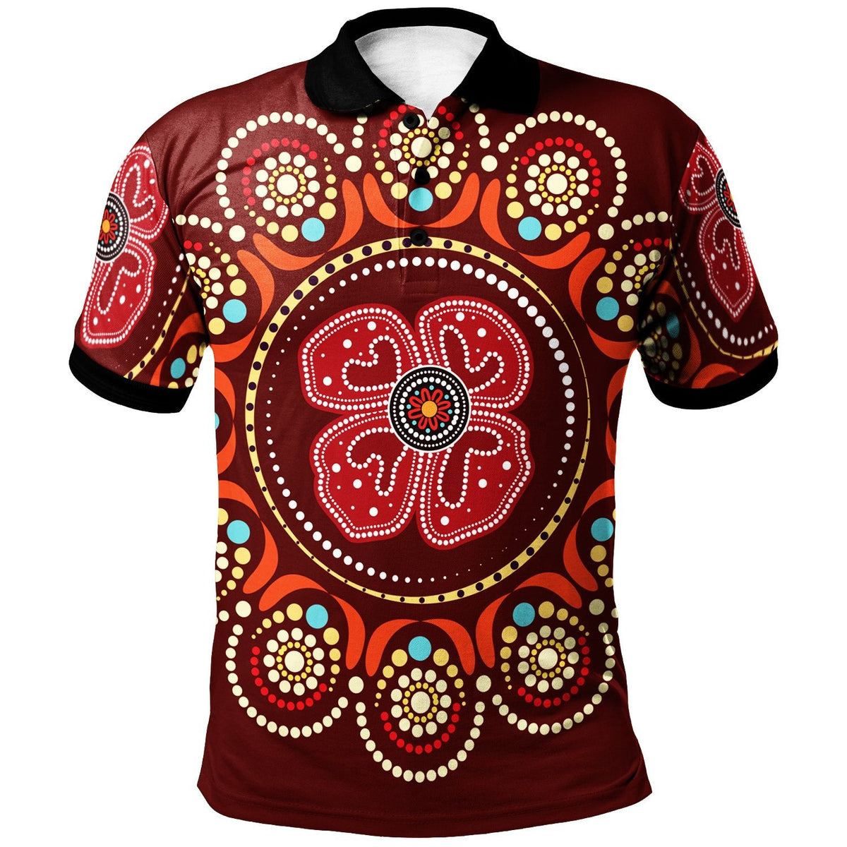 aboriginal-polo-shirt-aboriginal-dot-art-painting-with-red-poppy-flower