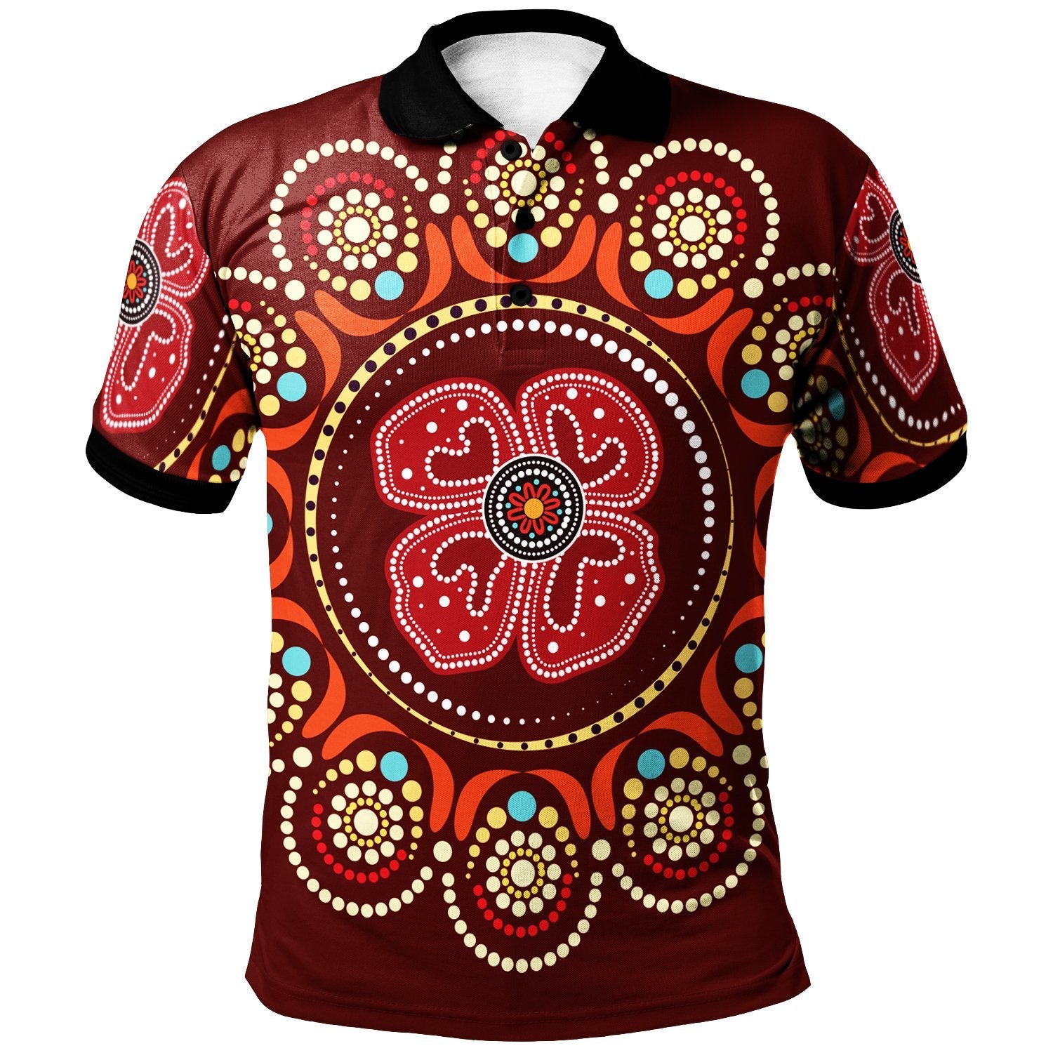aboriginal-polo-shirt-aboriginal-dot-art-painting-with-red-poppy-flower