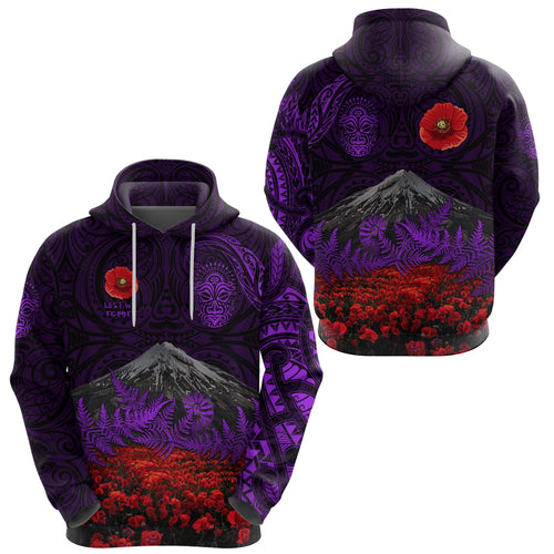 Warriors Rugby Hoodie New Zealand Mount Taranaki With Poppy Flowers Anzac Vibes Purple