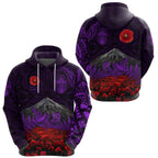 Warriors Rugby Hoodie New Zealand Mount Taranaki With Poppy Flowers Anzac Vibes Purple