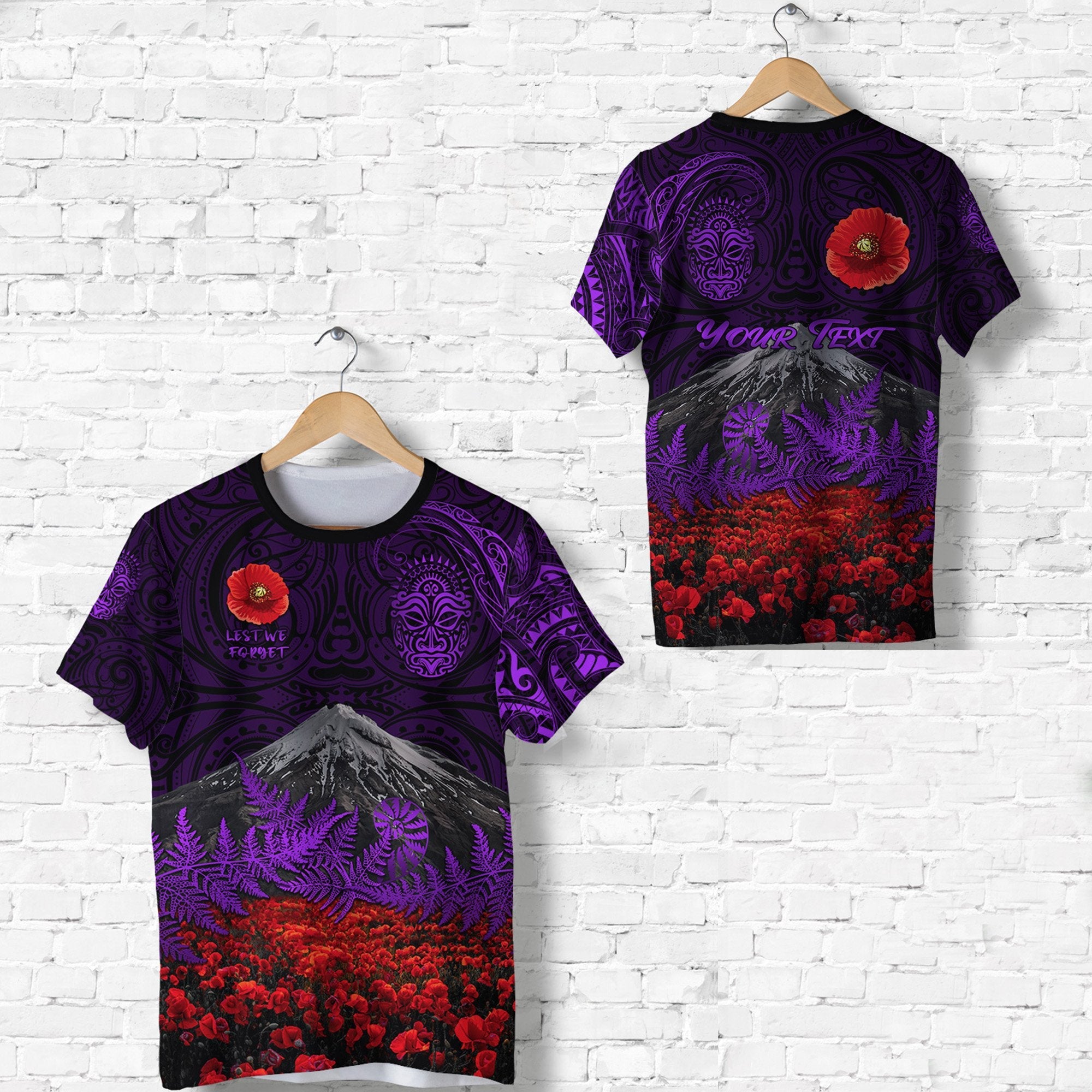 custom-personalised-warriors-rugby-t-shirt-new-zealand-mount-taranaki-with-poppy-flowers-anzac-vibes-purple-3