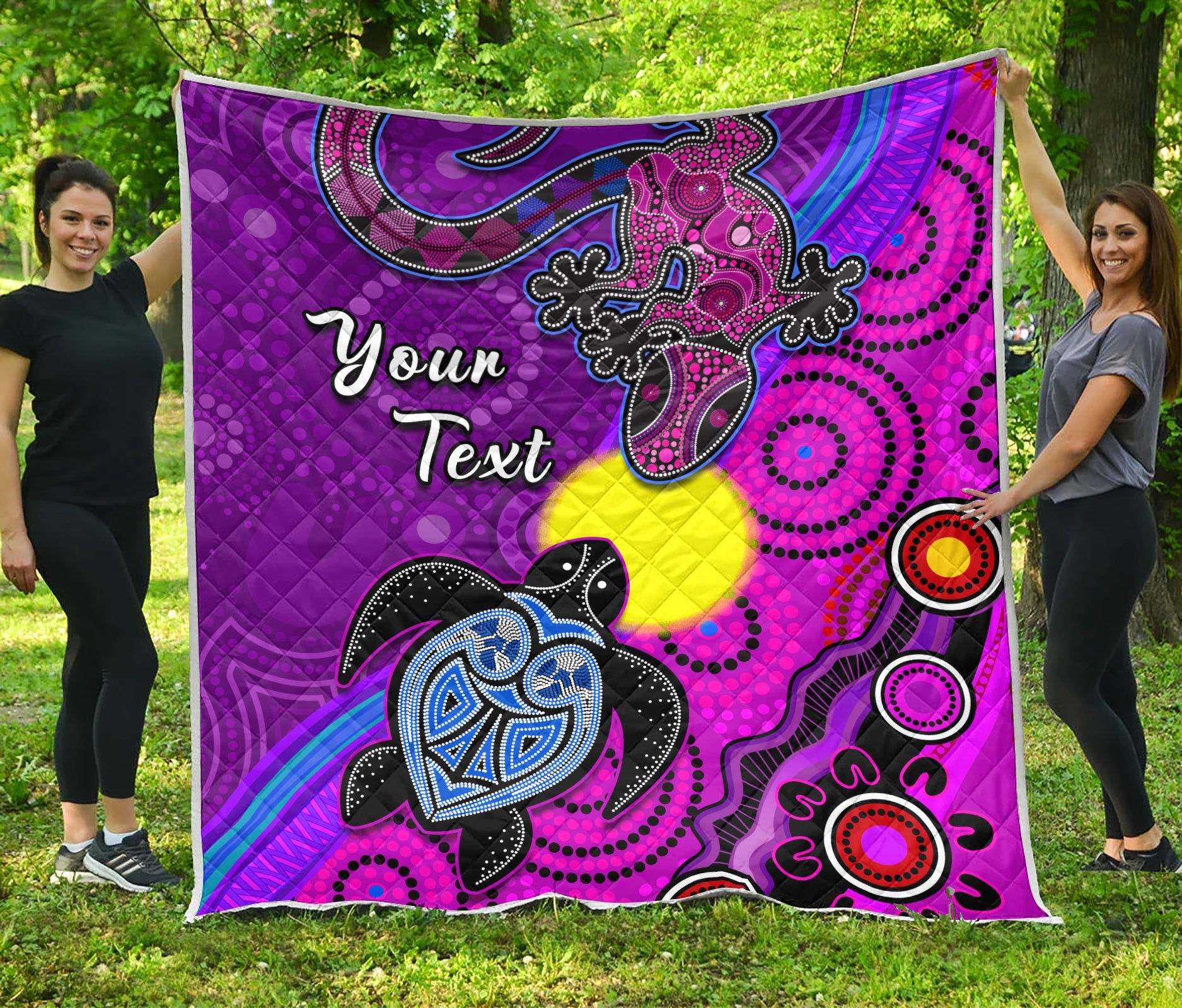 custom-personalised-australia-lizard-and-turtle-premium-quilt-aboriginal-art-beautiful-life